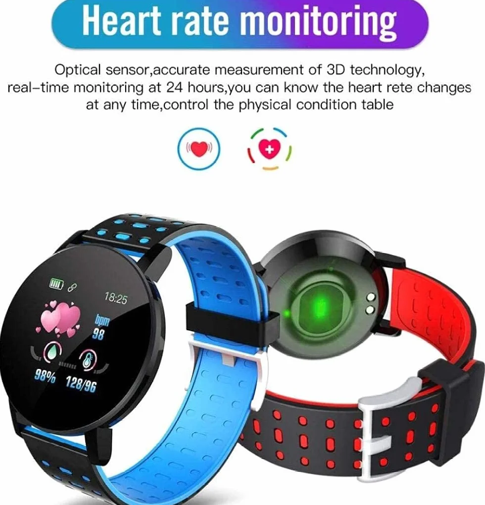 Smartwatch Męski monitor ciśnienia krwi Inteligentny zegarek Okrągły zegarek damski Sport Fitness Krokomierz Pasek dla Androida iOS (kolor: niebieski) (czerwony) little surprise