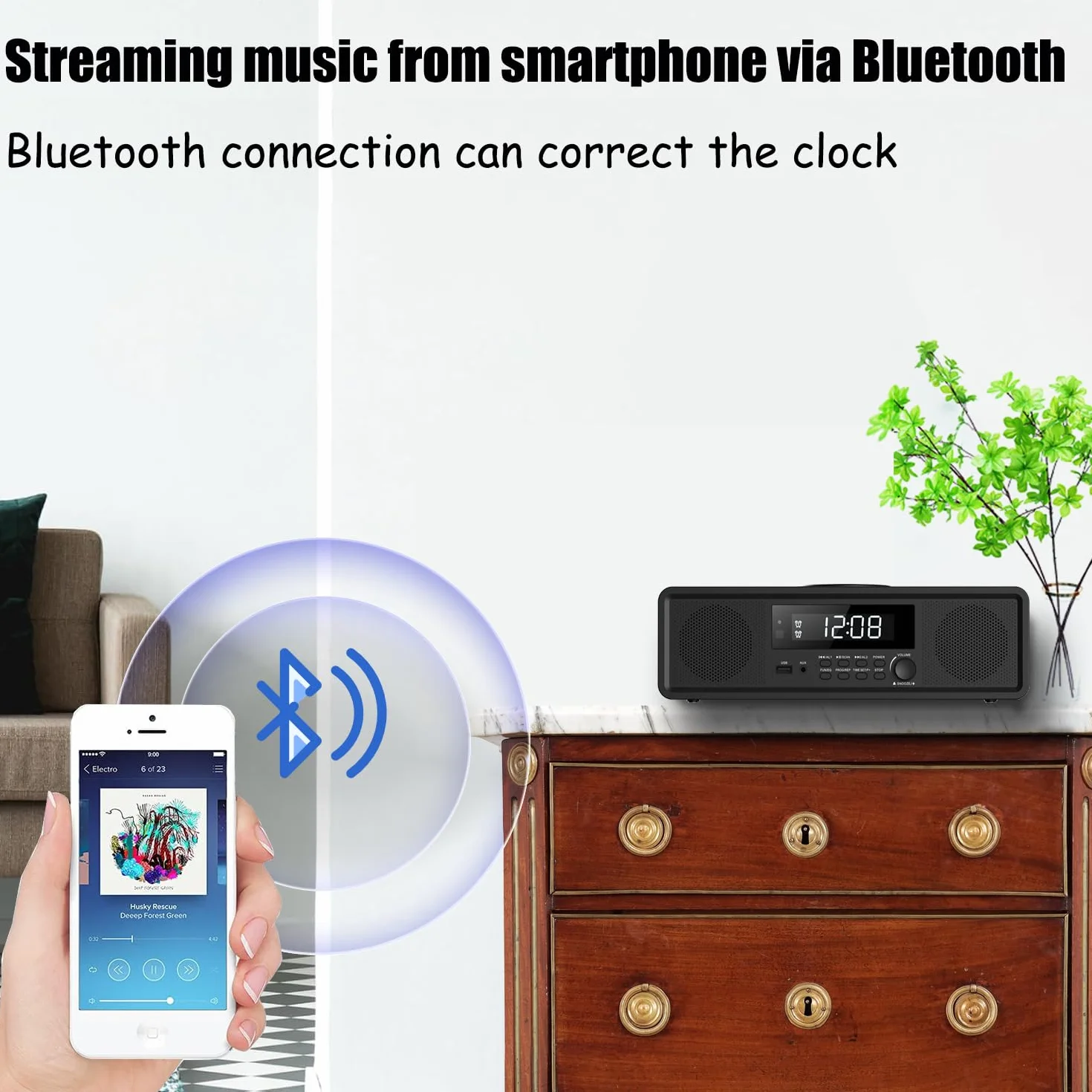 Zestaw stereo kompaktowy domowy system stereo, odtwarzacz CD z Bluetooth, radio FM, wejście Aux-In, odtwarzanie USB, zegar cyfrowy, podwójny budzik, odtwarzacz CD do domu