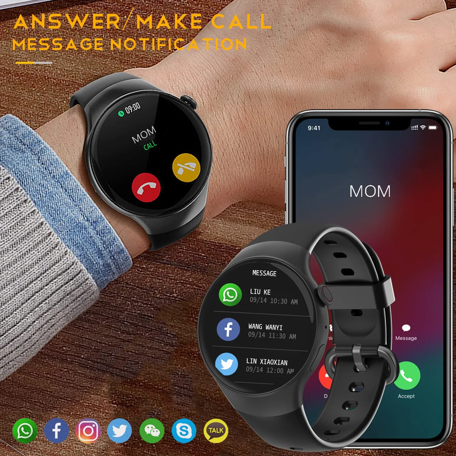 Smartwatch z funkcją telefonu, zegarek fitness dla mężczyzn i kobiet, okrągły ekran dotykowy o przekątnej ekranu 1,32", wodoszczelny IP67, zegarek sportowy ze spersonalizowanym ekranem, sterowanie