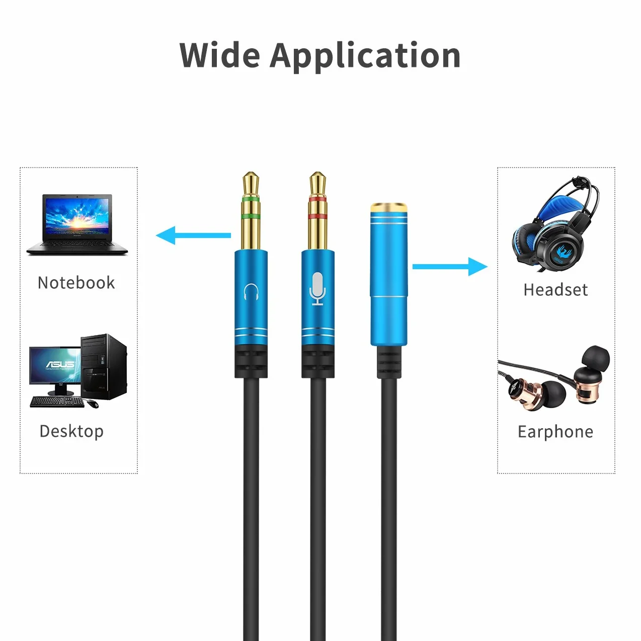 Adapter rozdzielacza kabla słuchawkowego Y do komputera 3,5 mm żeński na 2 podwójne 3,5 mm męskie, pozłacany, odporny na korozję, mikrofon audio, kabel Y do zestawu słuchawkowego, podłączenia do