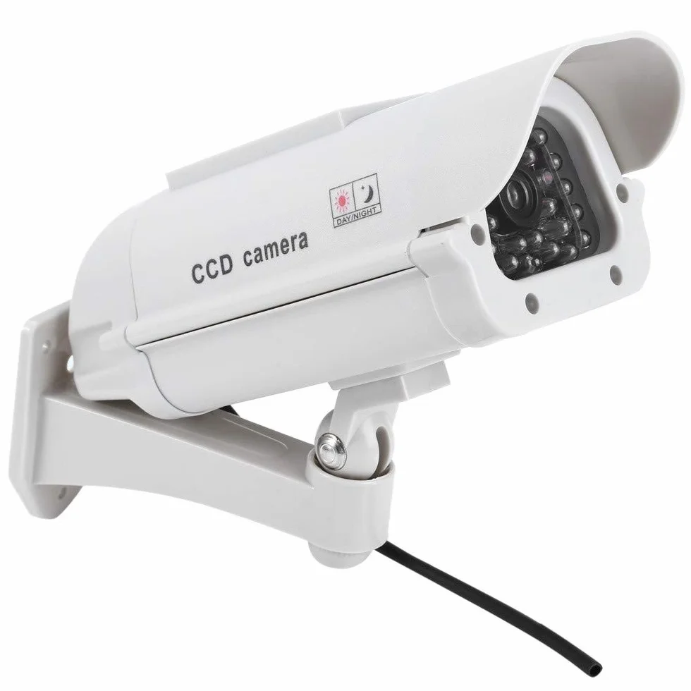 O&W Security Duża kamera do monitoringu z obiektywem i migającą diodą LED (IRlook), wodoszczelna, 360° uchwyt na ścianę/sufit, czujnik LED, do użytku wewnątrz i na zewnątrz, 2 x AA