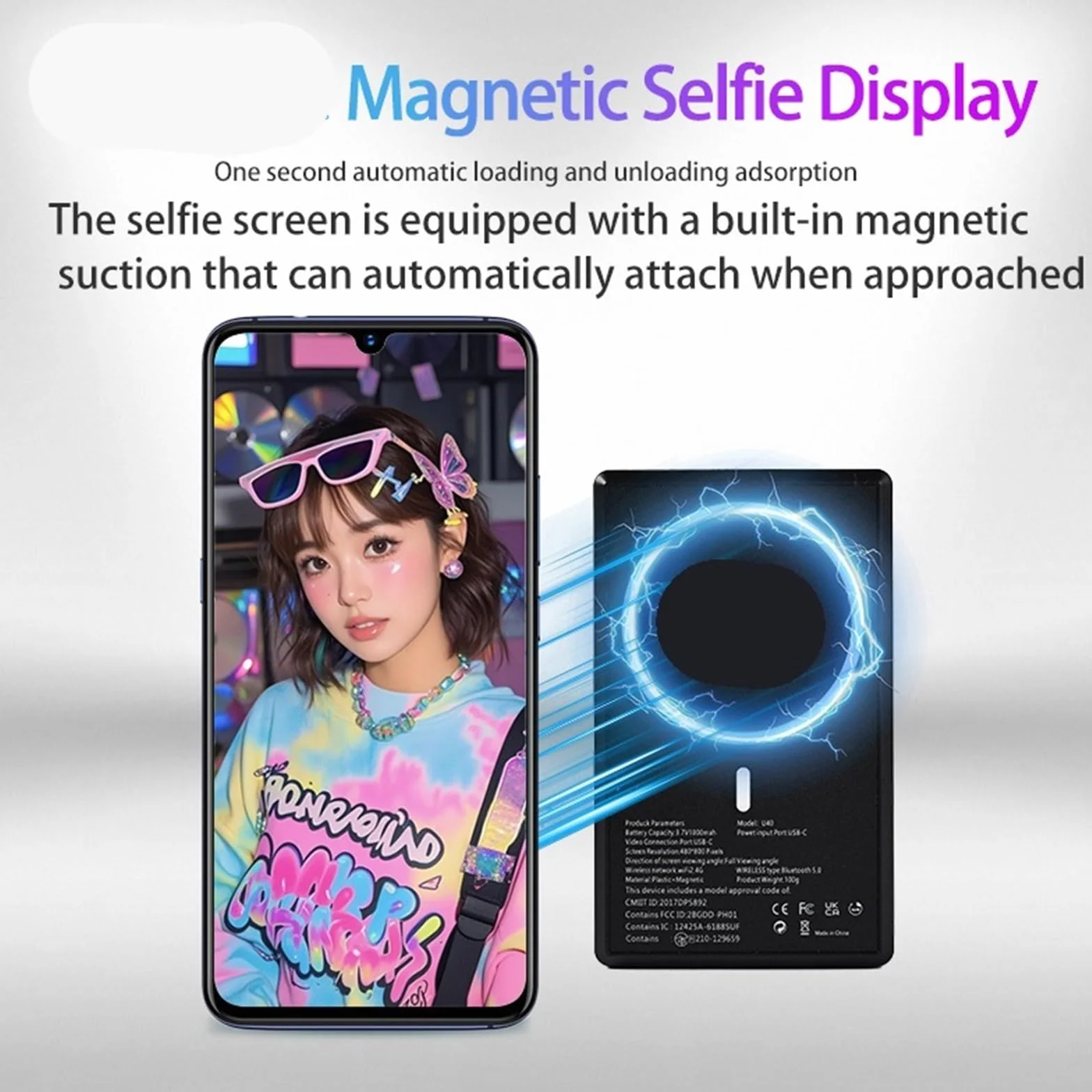 Monitor do Selfie, Magnetyczny ekran do selfie z vlogami do telefonu z tylną kamerą dla telefonu(Gray)