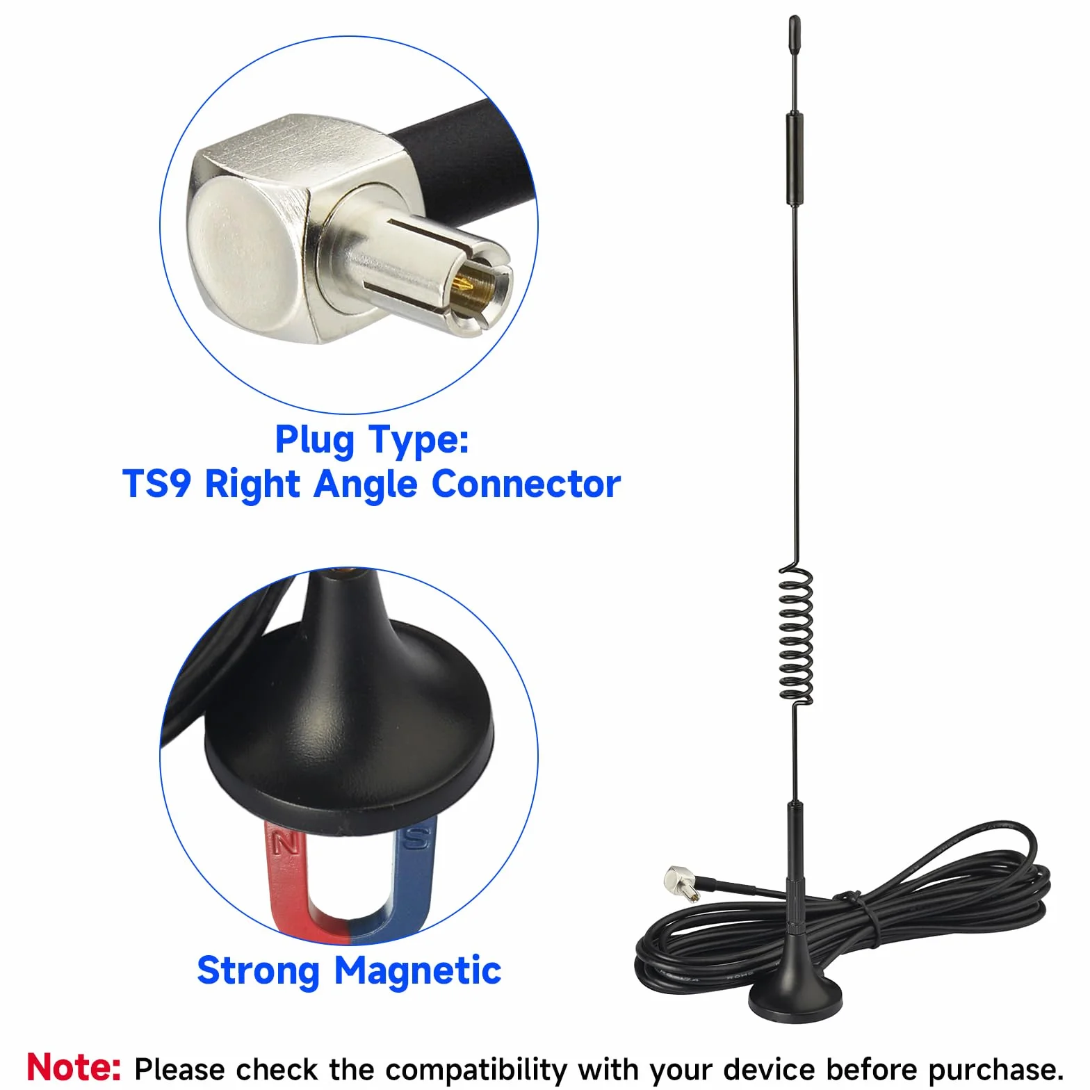 Superbat 4G LTE antena 7 dBi, złącze TS9, antena komórkowa z magnesowym mocowaniem - Omnidyrekcyjna antena sieciowa 2 sztuki do 4G LTE, GSM, GPRS router, MiFi, hotspot, router, USB modem