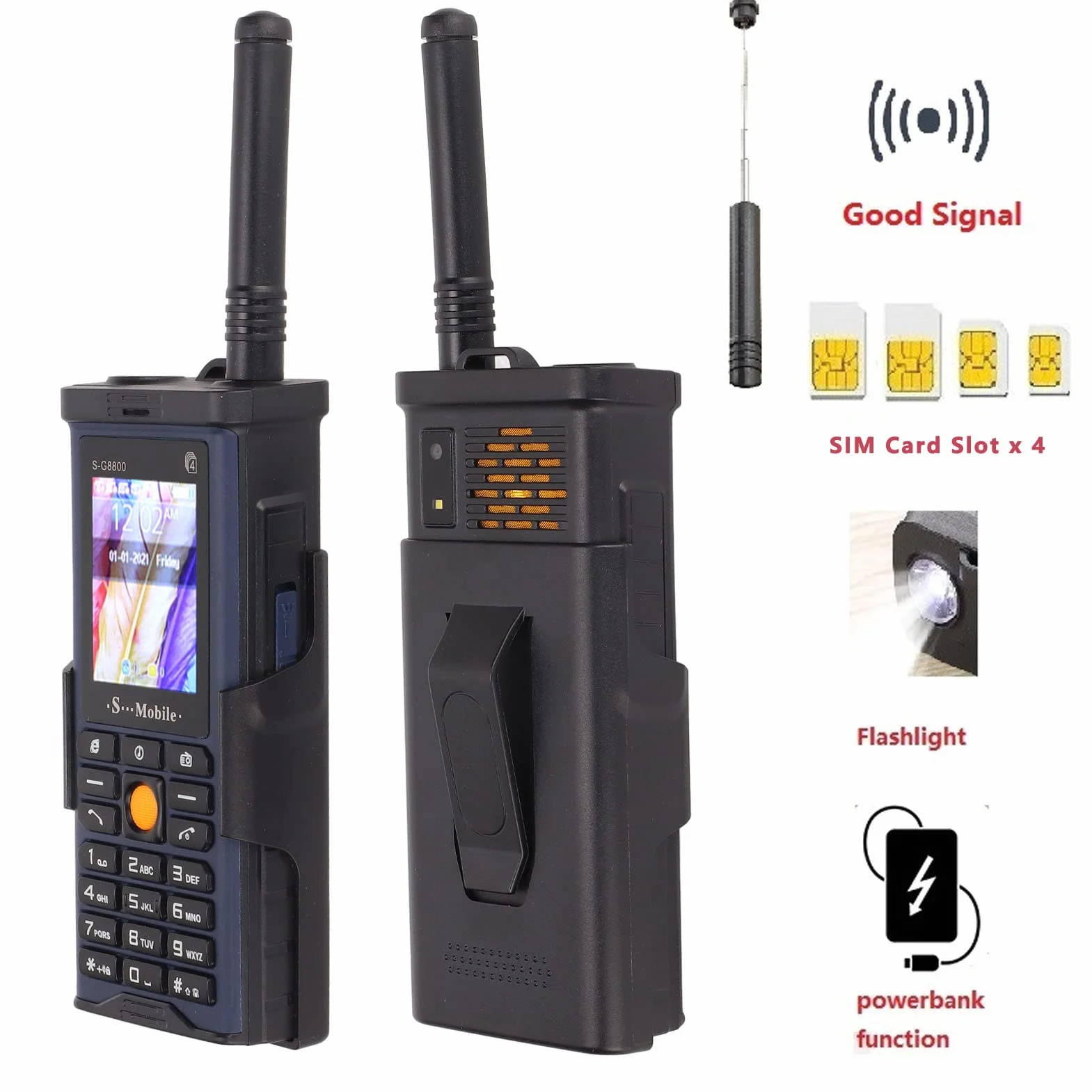 Odblokowany Telefon Komórkowy dla Seniorów, 2G Big Button Senior Cell Phone ze zdejmowaną anteną, Głośna głośność, Latarka, 4 Karty SIM do 16 GB, pojemność 2400 MAh, łatwy w