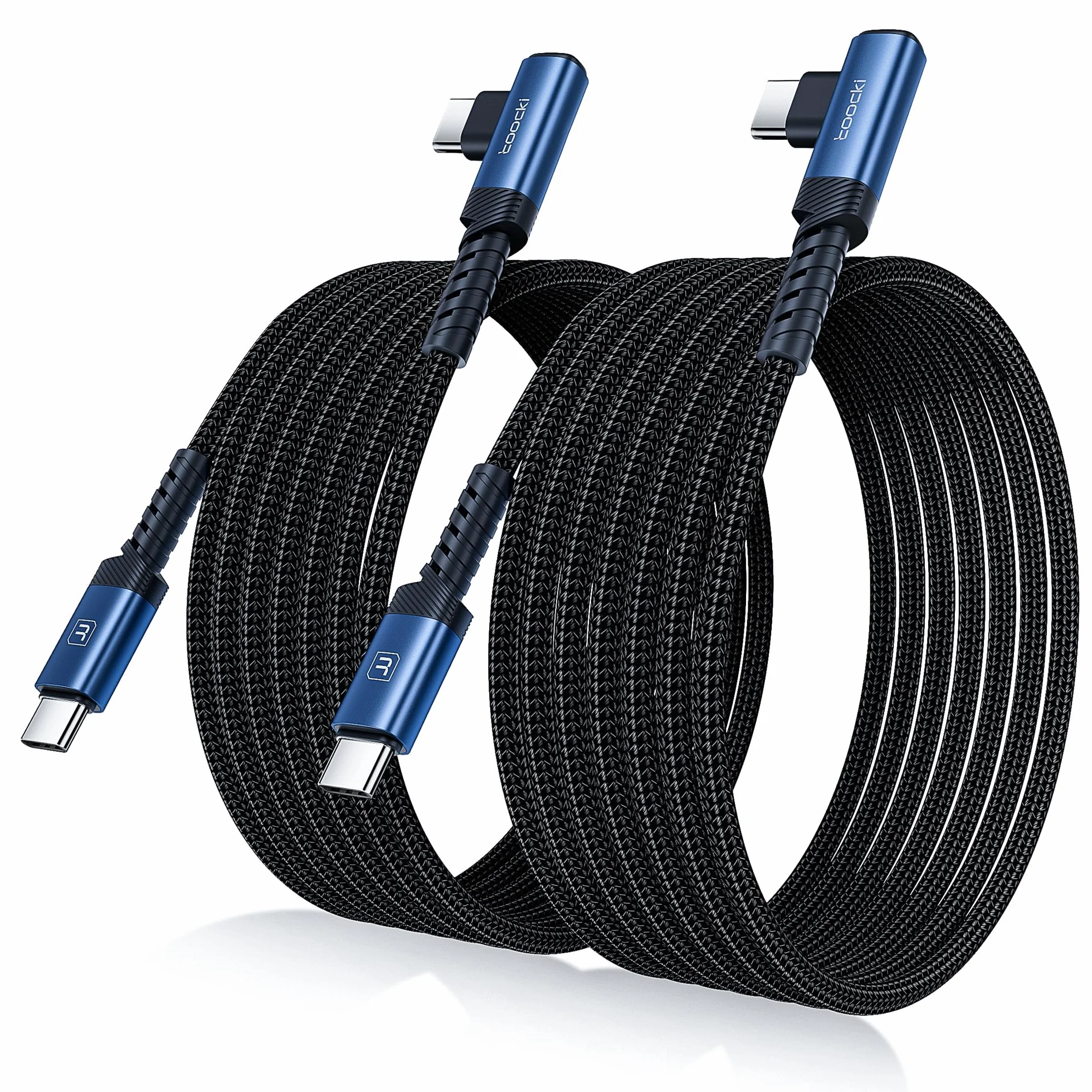 toocki Kabel USB C do USB C kątowy 60W, wytrzymały nylonowy pleciony kabel USB do ładowania, kompatybilny z iPhone 15 Plus Pro Max, MacBook Pro, iPad, Galaxy S24 Plus (2M+2M)