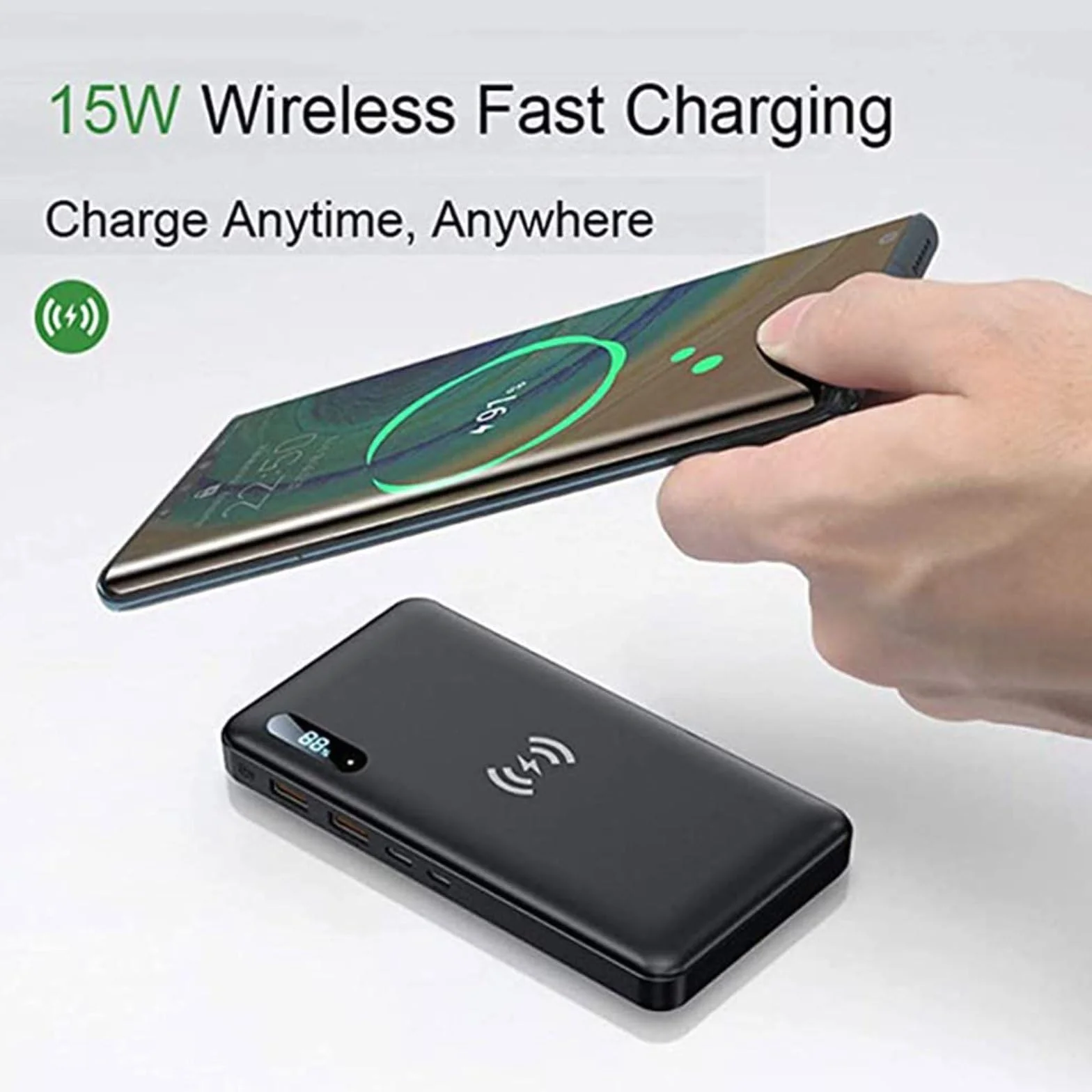 Bezprzewodowy Power Bank 30000Mah PD 15W Ładowarka przenośna QC3.0/QC4.0/SCP Szybkie ładowanie z 2 wejściami i 3 wyjściami (Qi i USB C) Zewnętrzna bateria do telefonów, tabletów