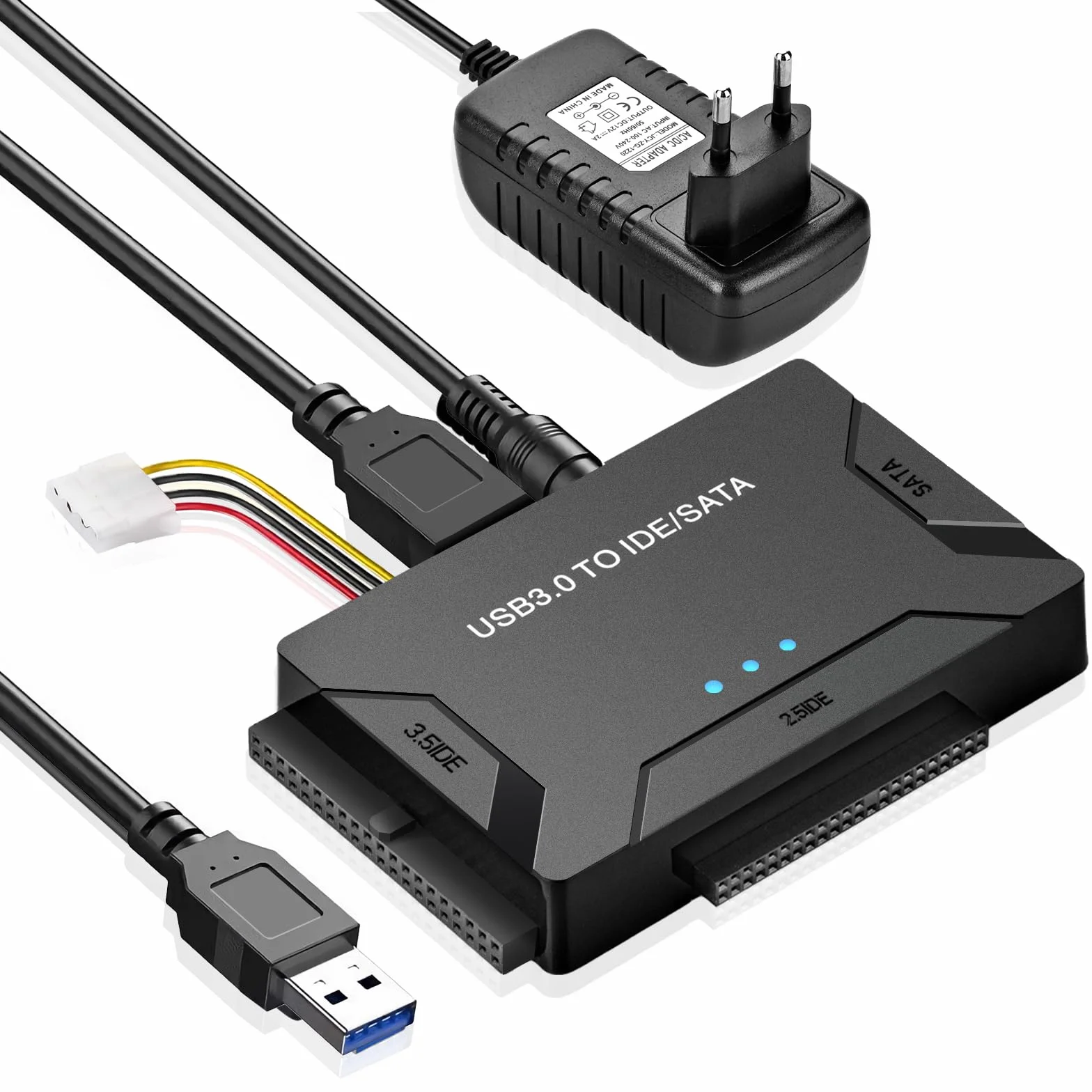 Adapter dysku twardego USB 3.0 na IDE/SATA do dysków twardych 2,5 cala i 3,5 cala HDD/SSD, adapter USB SATA Converter Kompatybilny z Windows 10/8/7/XP/Vista, Mac OS, Linux itp. (z źródłem