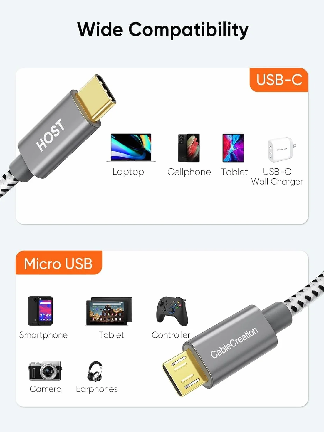 CableCreation Kabel USB C na Micro USB 2.0, 20 cm, OTG typu C na Micro B, Hi-Speed 480 Mbit/s, kabel do transmisji danych kompatybilny z MacBook (Pro), Galaxy S20+, S8, S9, S10, Pixel 3XL, 2XL itd