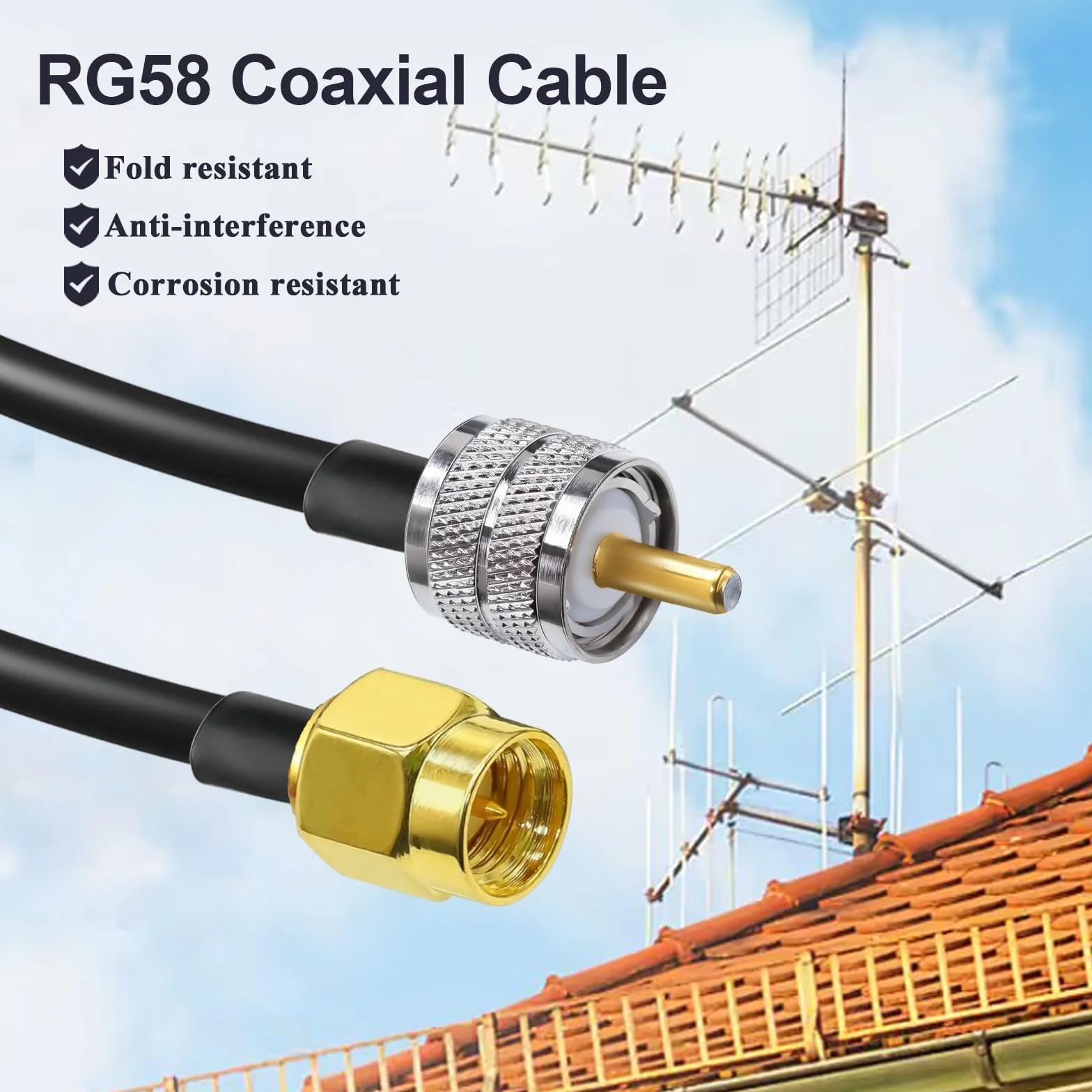 TUOLNK SMA do UHF kabel przedłużający RG58 6,6 ft (2 m) wtyczka SMA na SO239 PL259 wtyczka WiFi anteny pigtail kabel PL 259 kabel łączący do radia radiowego CB radiowego amatorskiego