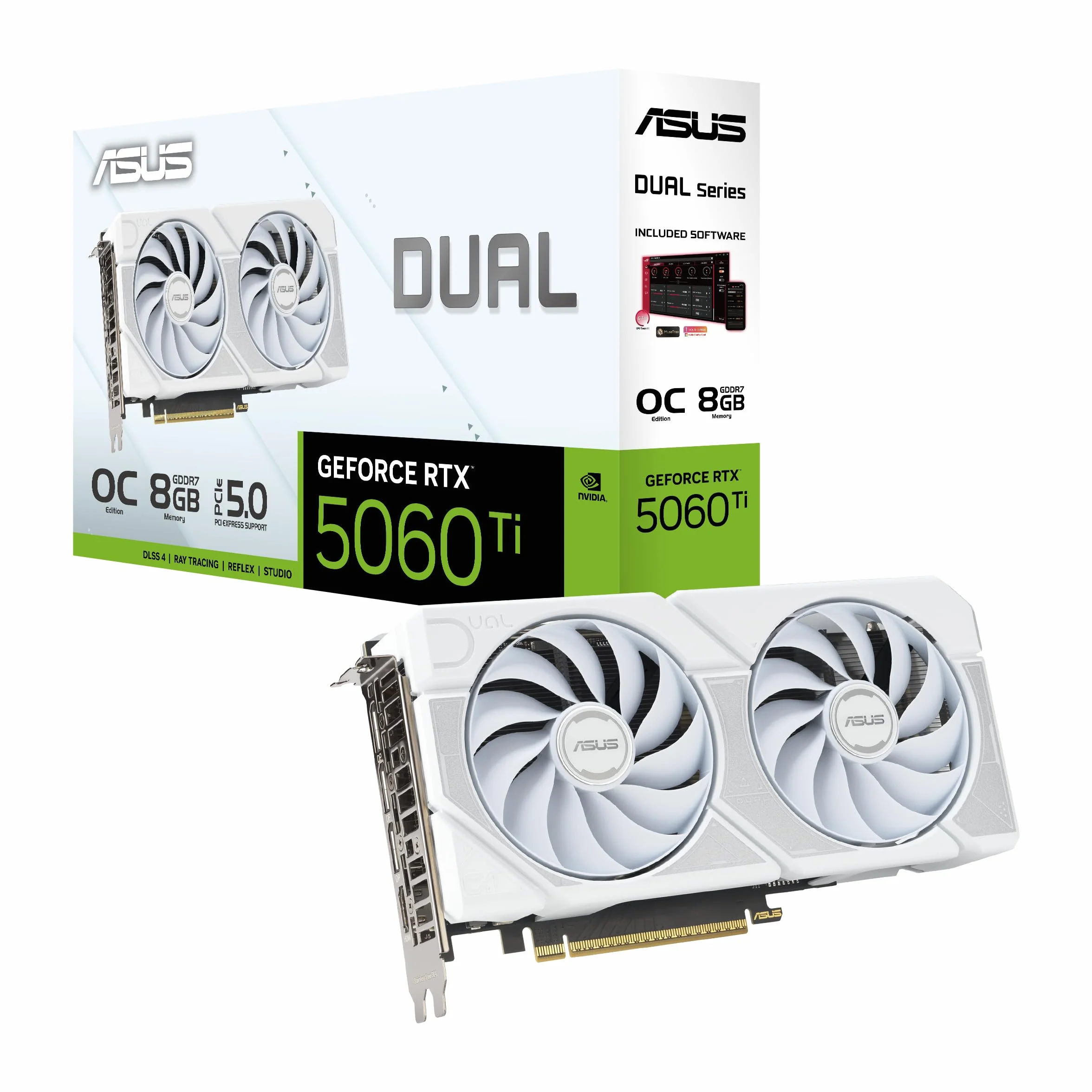 ASUS Dual GeForce RTX 5060 Ti 8 GB GDDR7 White OC Edition karta graficzna dla graczy (Nvidia Blackwell FP4 i DLSS 4, gniazdo 2,5, PCIE 5.0, 1 x HDMI 2.1b, 3X DisplayPort 2.1b, biała