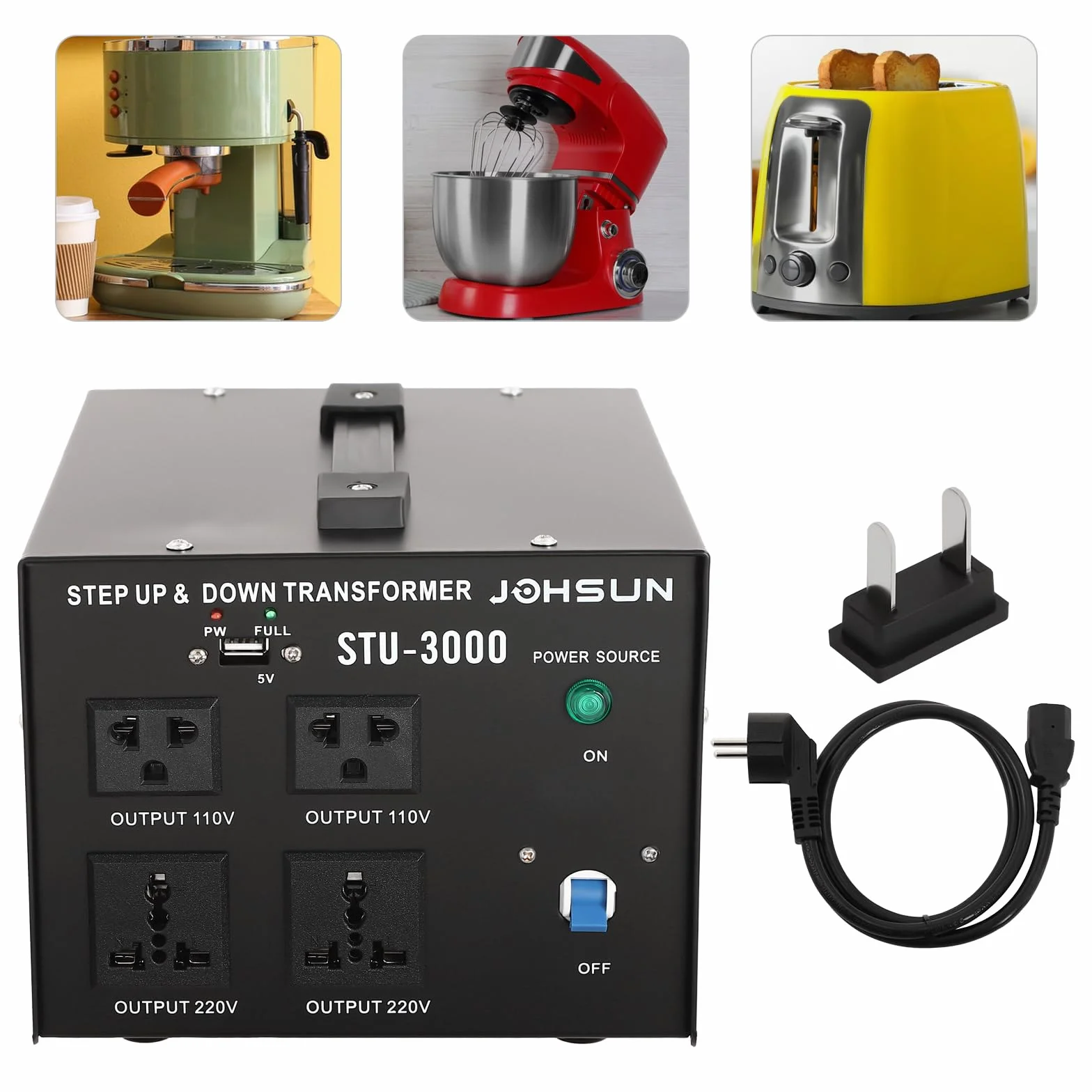 Przetwornica napięcia 3000 W transformator pierścieniowy, przetwornica napięcia 110 V na 220 V, konwerter Step up Down, wtyczka 220 na 110 V - In: 110 V lub 220 V/Out: 110 V i 220 V