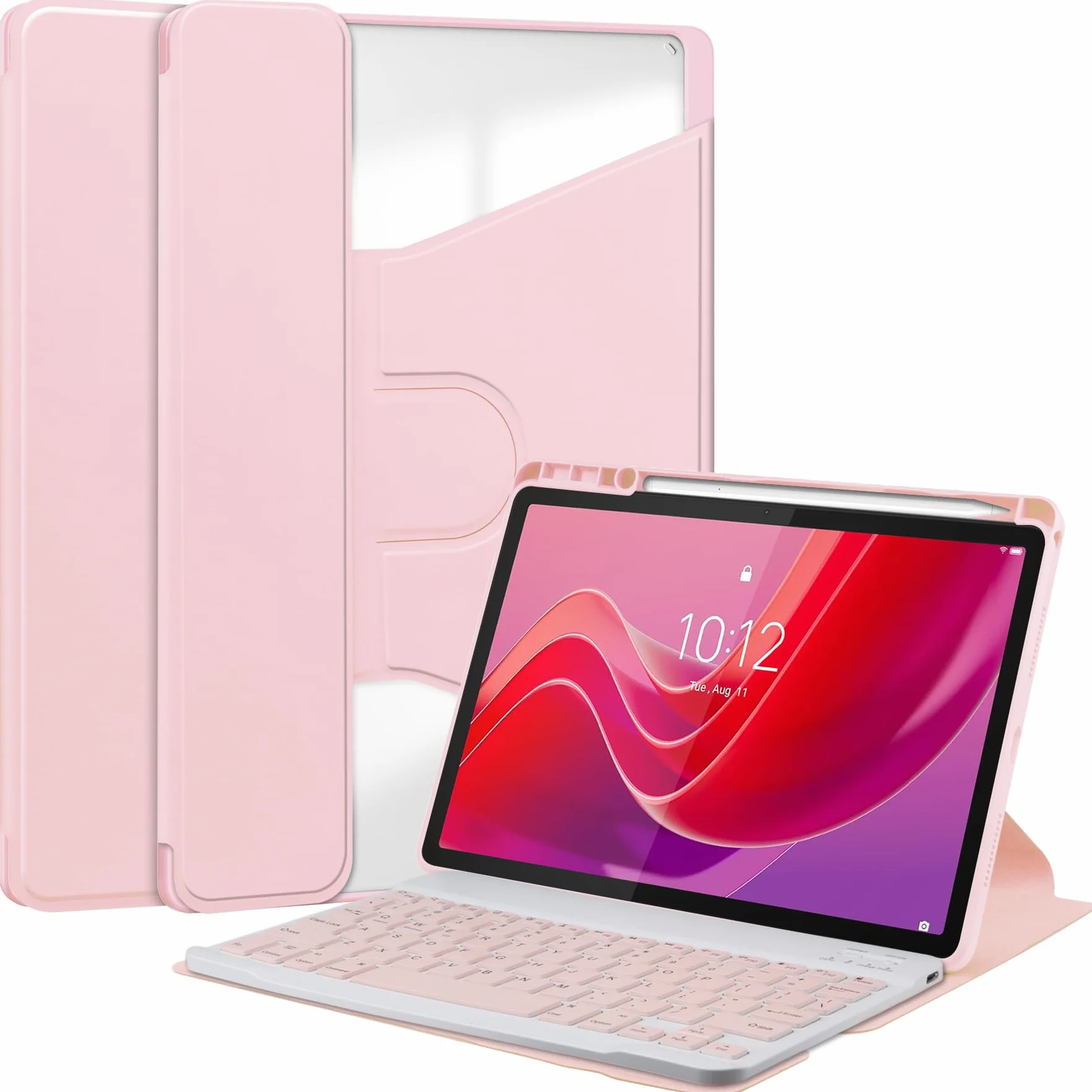 Etui z klawiaturą do tabletu OnePlus Pad Go/OPPO Pad Air 2 11,4 cala，Odłączana klawiatura Bluetooth Bezprzewodowa magnetyczna klawiatura podstawka na tablet(Pink)