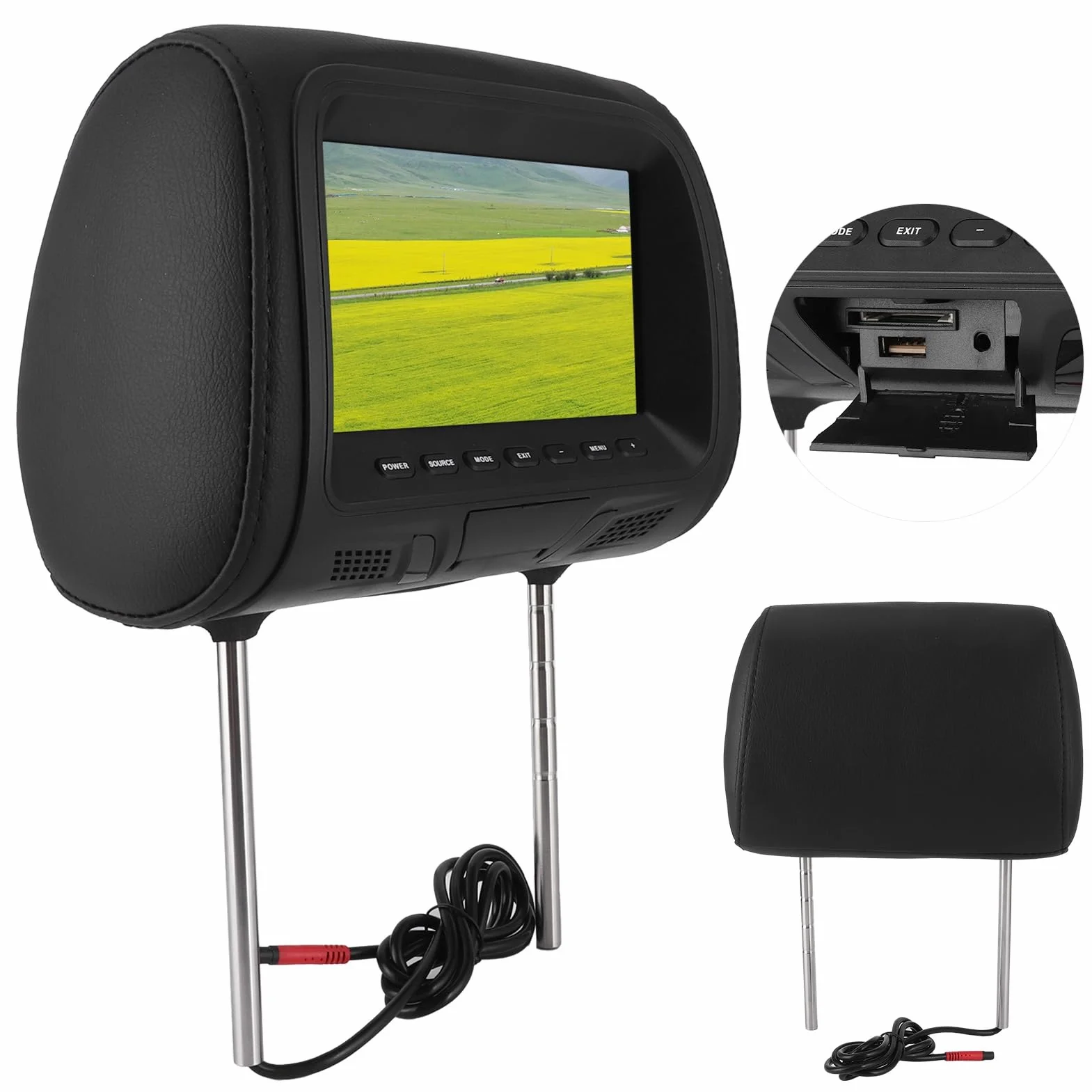 Tbest Oparcie Siedzenia Samochodowego Odtwarzacz Multimedialny MP5 Monitor 7-calowy Wyświetlacz LCD w Zagłówku Obsługuje Wzmacniacz USB do Rozrywki z Tyłu