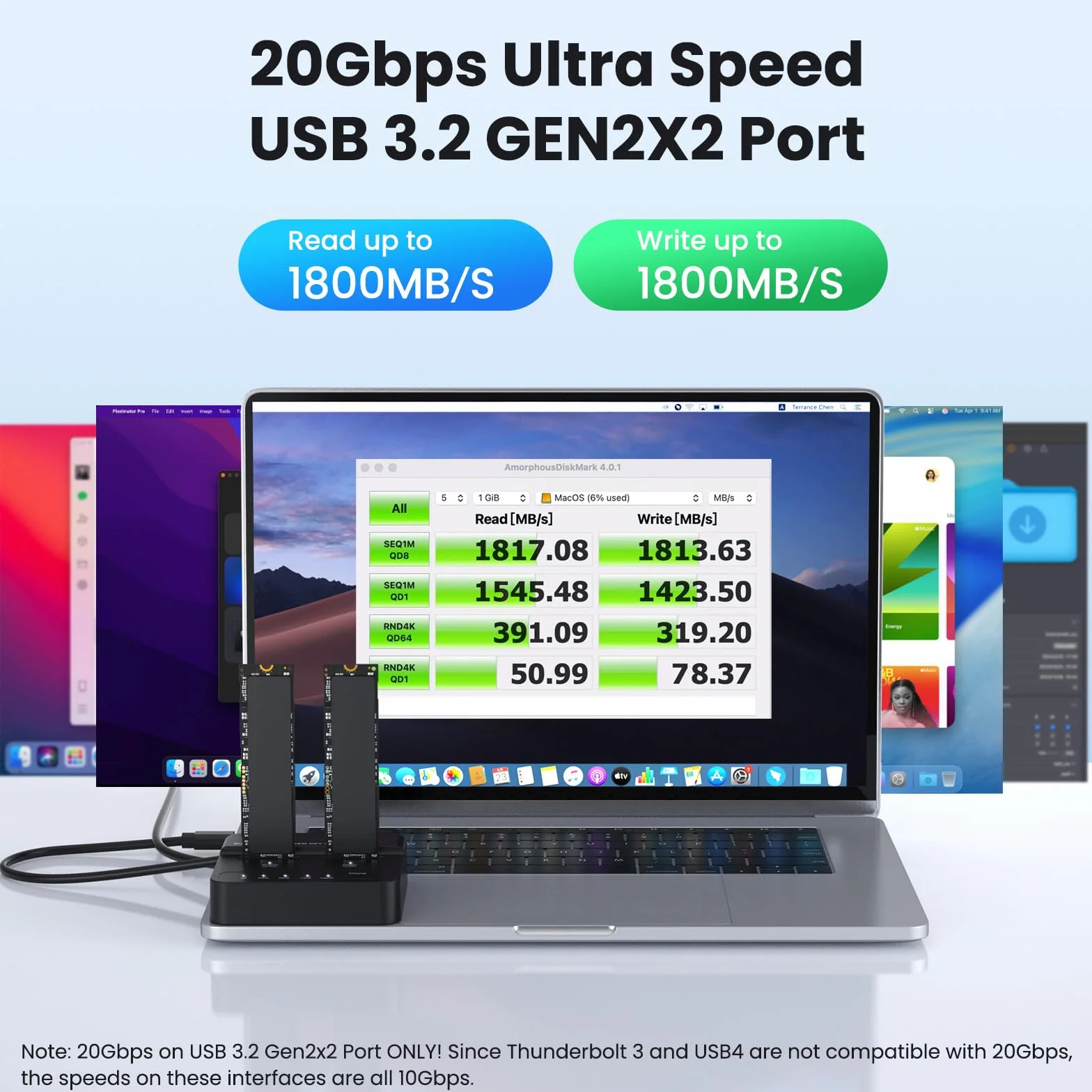 NVMe M.2 Double Bay Cloner, adapter M-Key na USB-C Type-C, offline Backup Box z klonowaniem jednym kliknięciem, szybki, pionowy powielacz 20 Gb/s