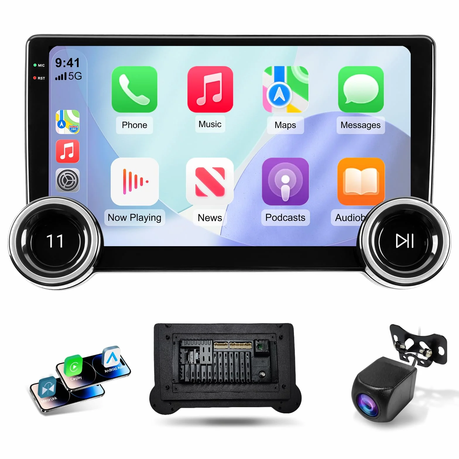 Haudio 10,1-calowe radio samochodowe Android 13 z bezprzewodowym CarPlay i Android Auto, stereo Bluetooth 2 DIN z tylną kamerą, OTA i APK, Mirror Link, asystent głosowy, AM/RDS/FM do wszystkich
