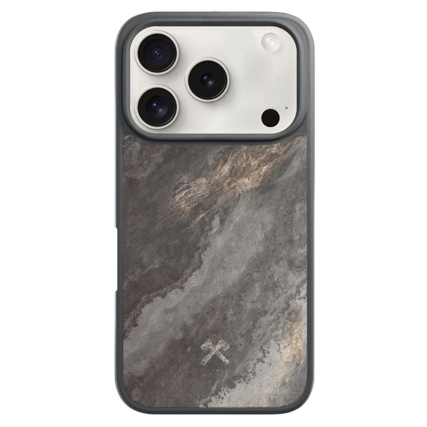Woodcessories - Magnetyczne etui typu bumper do iPhone 17 Pro, kompatybilne z MagSafe, etui z magnesem z kamienia, szare moro