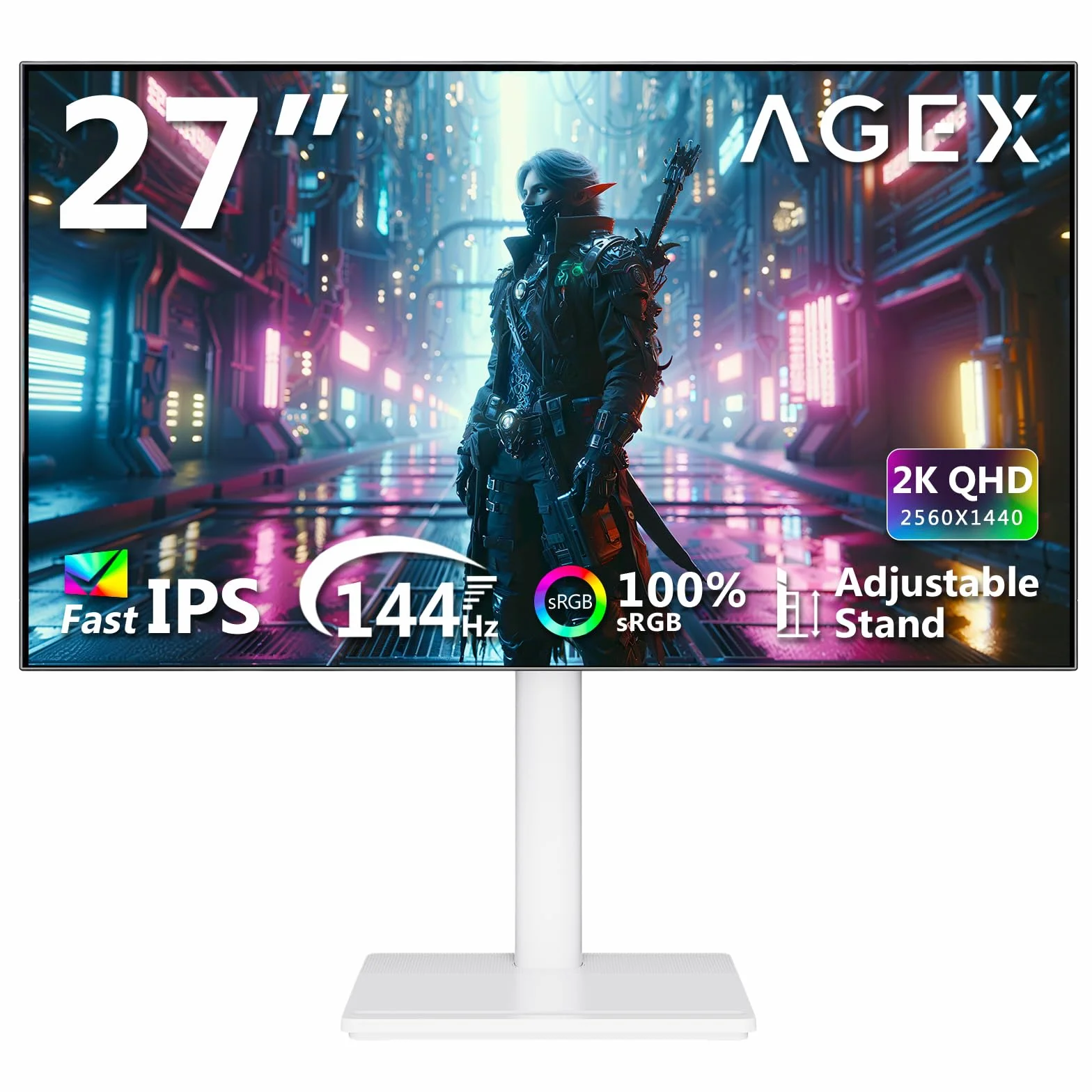 Z-Edge AGEX 27-calowy Monitor Biały Gamingowy QHD 144Hz 2K 2560x1440 Szybki IPS MPRT 1ms, Monitor LED, 350 cd/m², FreeSync, HDR10, DP & HDMI, Regulacja Wysokości, Przechylny, Obrotowy, Pivot, Czarny