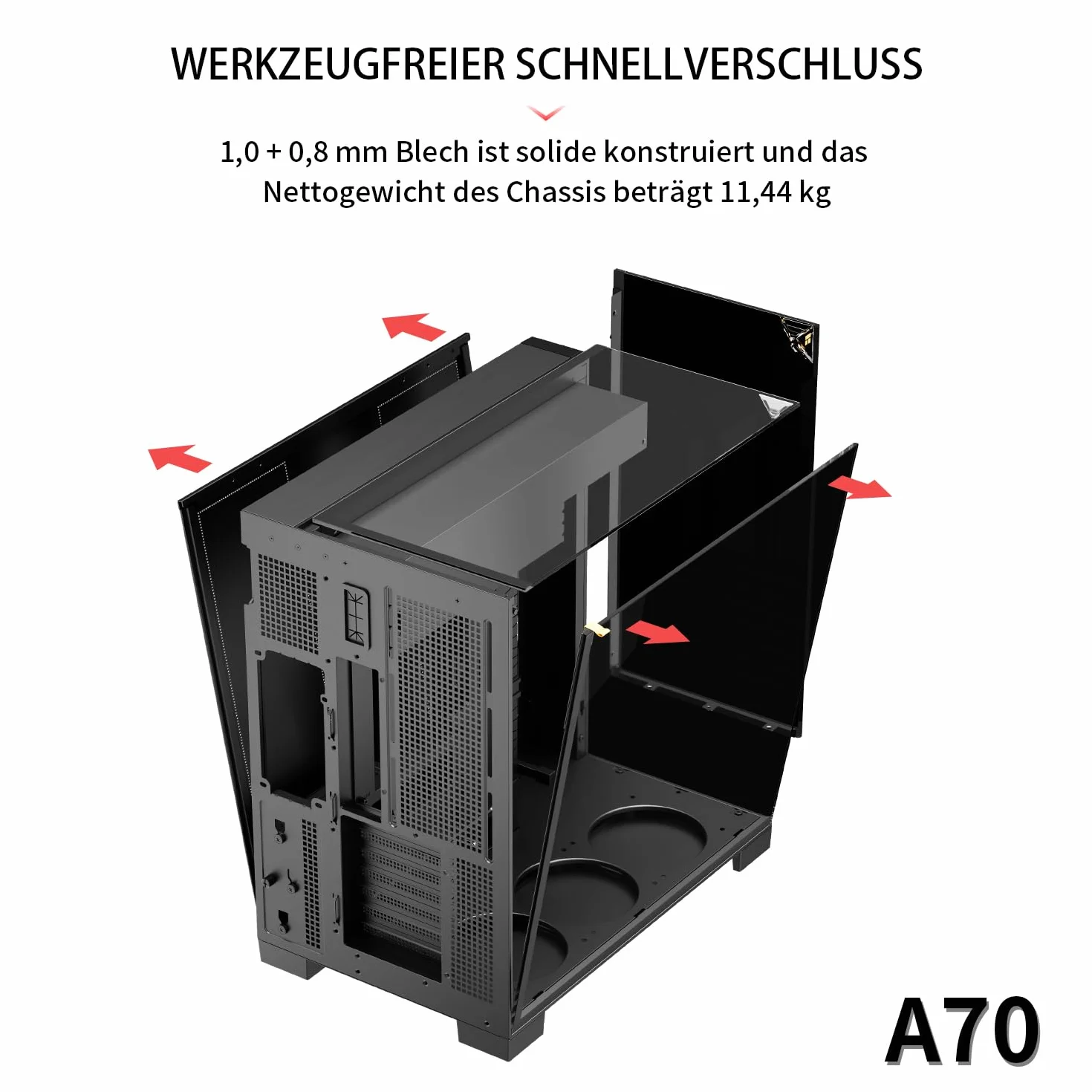 TR-Thermalright A70 panoramiczna obudowa przeszklona ukryte zarządzanie kablami + montaż bez użycia narzędzi, obsługuje płyty główne ATX, M-ATX i ITX oraz karty graficzne do 420 mm, zaprojektowana do