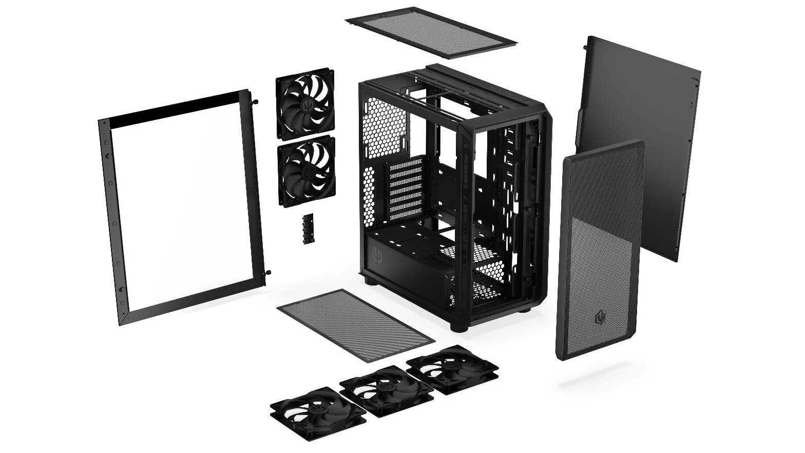 ENDORFY Arx 500 Air Obudowa PC ATX z Hartowanym Szkłem | 5x Stratus 140 PWM, Mesh Front i Top, USB C, Obsługa Chłodnic 360 mm, GPU do 350 mm, Czarna