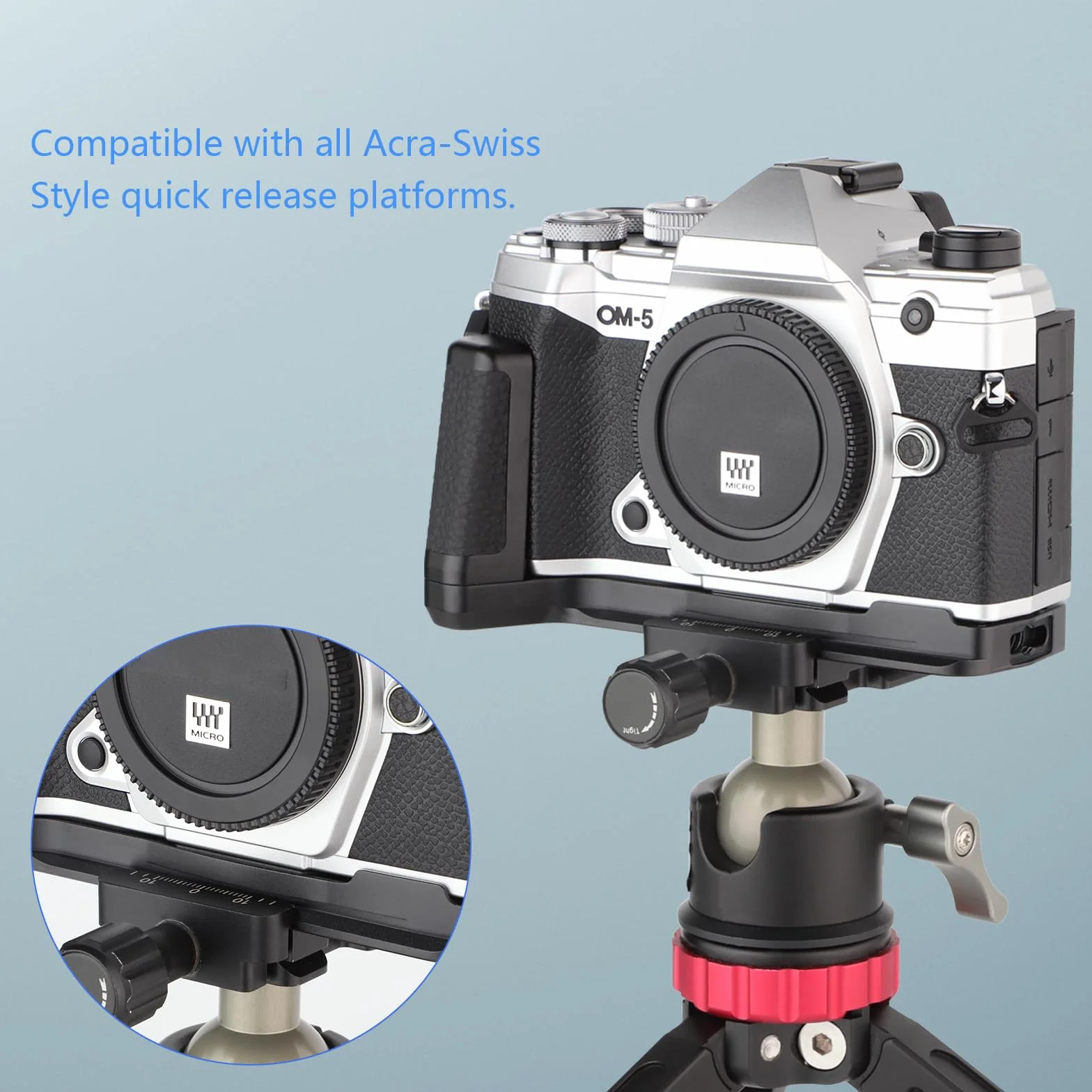 Haoge HG-OM5 uchwyt na kamerę uchwyt ręczny do OM SYSTEM OM-5 wbudowany Arca Swiss Standard Quick Release Plate