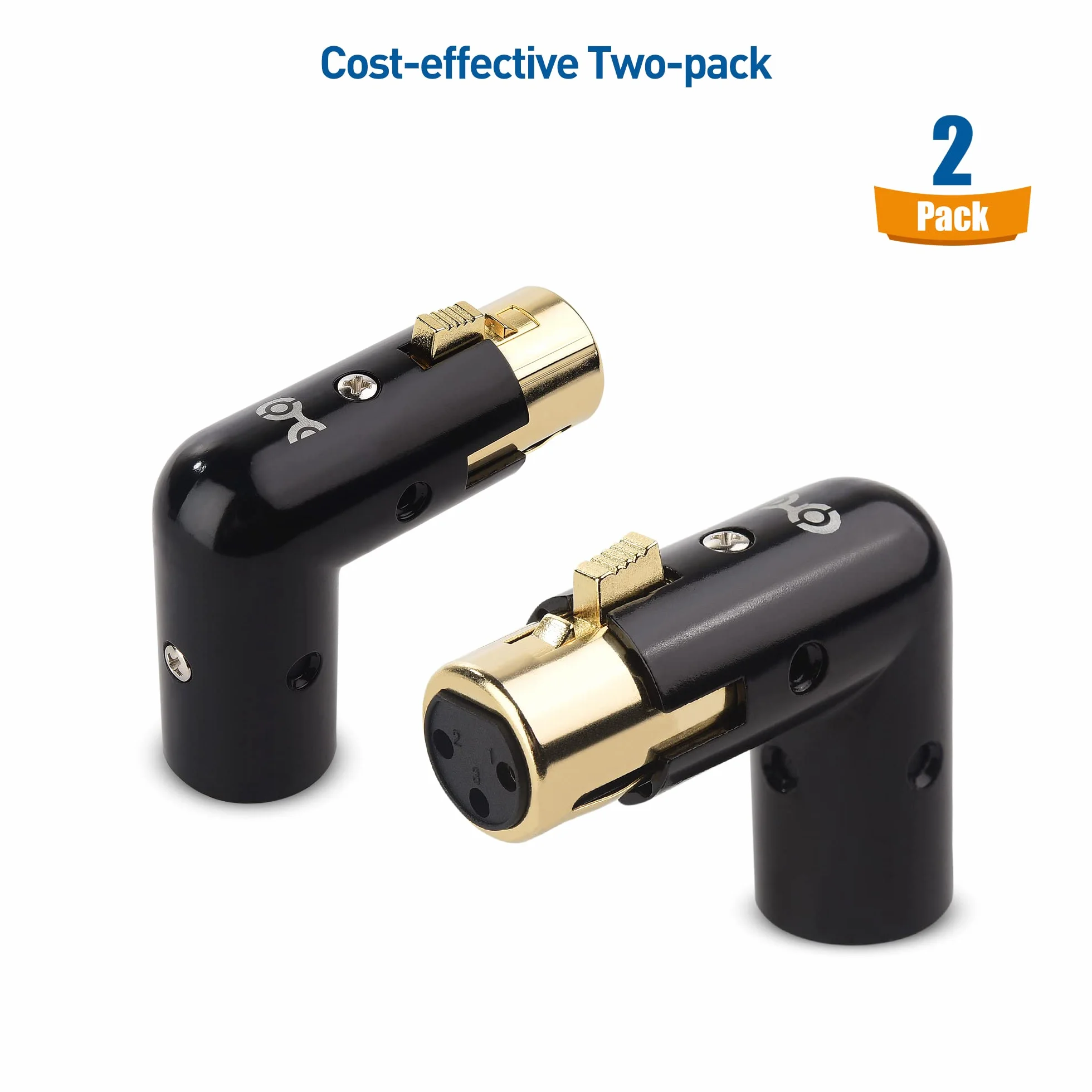 Cable Matters 2-Pak Regulowanych Adapterów Kątowych XLR Męski–Żeński | 3-Pin, metalowa obudowa, przelotowy dźwięk, do mikserów i instrumentów