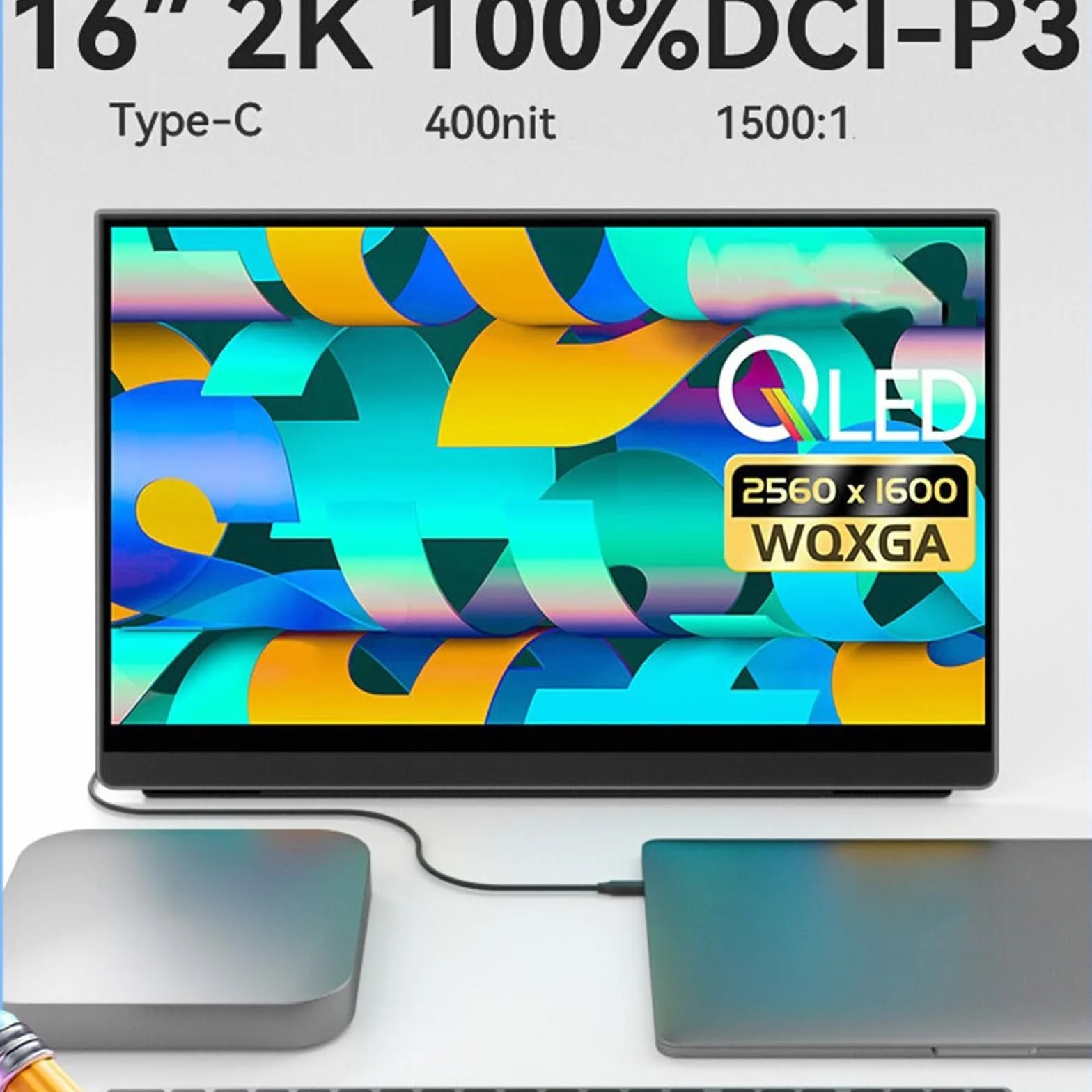 Monitor do biura domowego 16-calowy ekran zewnętrzny QLED 2,5 K. Rozdzielczość 2560 * 1600. Ekran rozszerzający laptopa. Zewnętrzny biurowy do gier