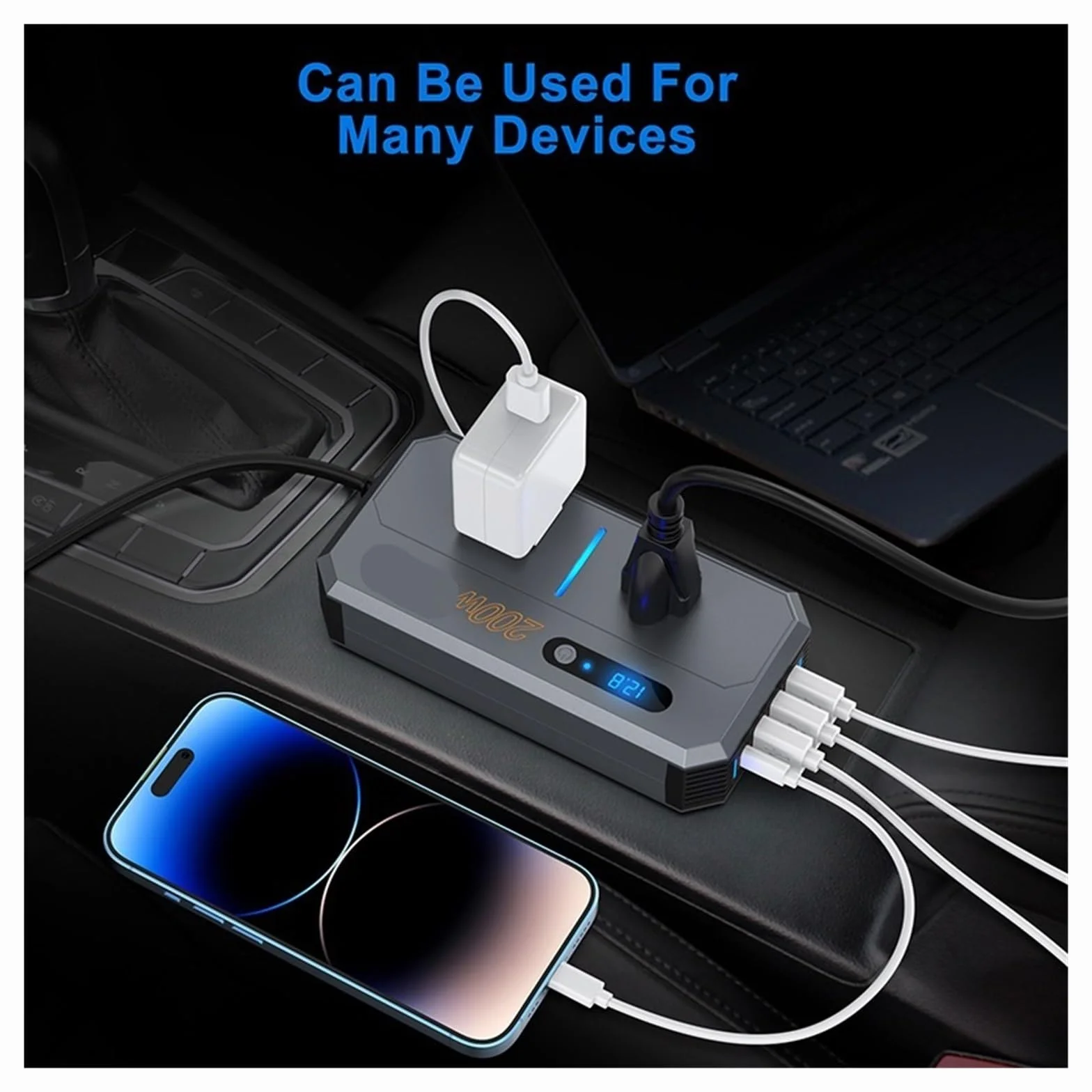 Falownik, 200W Inwerter samochodowy Zapalniczka samochodowa Szybkie ładowanie USB Konwerter zasilania Gniazdo PD Ładowarka samochodowa(7711-12V)