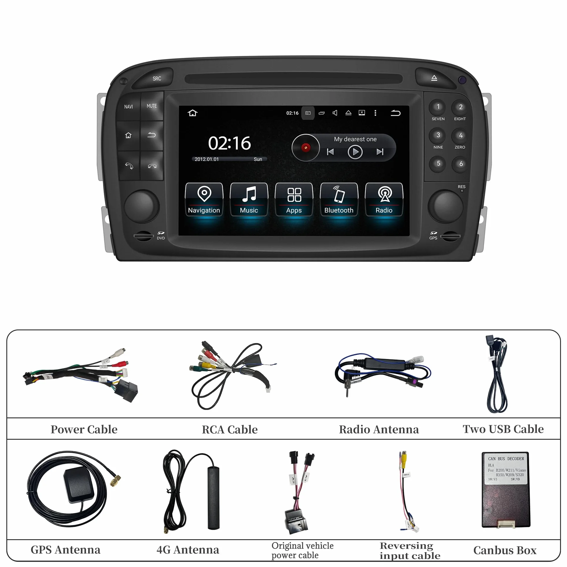 Aktualizacja ekranu dotykowego Android o przekątnej 6,2 cala do radia Mercedes SL R230, CarPlay, aplikacja do tworzenia kopii lustrzanych, Netflix, YouTube, TV, Spotify, Wi-Fi, USB, FM, DVD, nawigacji