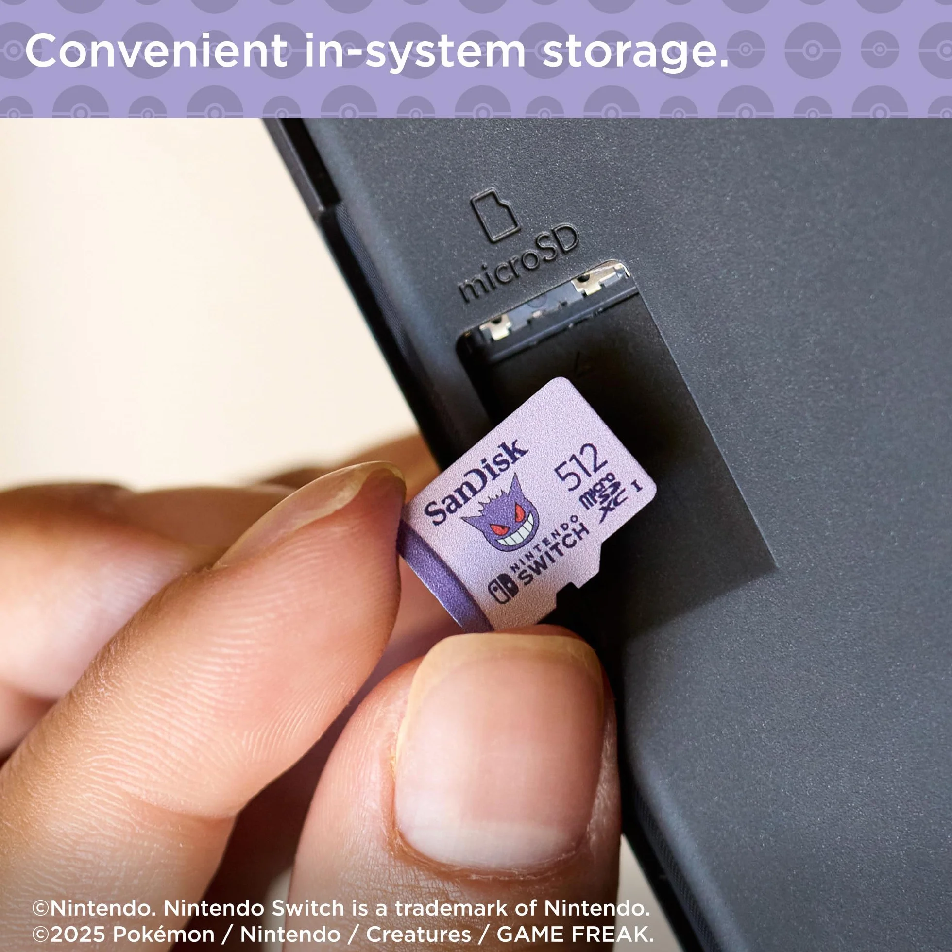 SanDisk Karta pamięci microSD Pokémon Gengar na Nintendo Switch 512GB (do 100 MB/s prędkość odczytu, do 90 MB/s prędkość zapisu, 4K UHD, V30, U3)