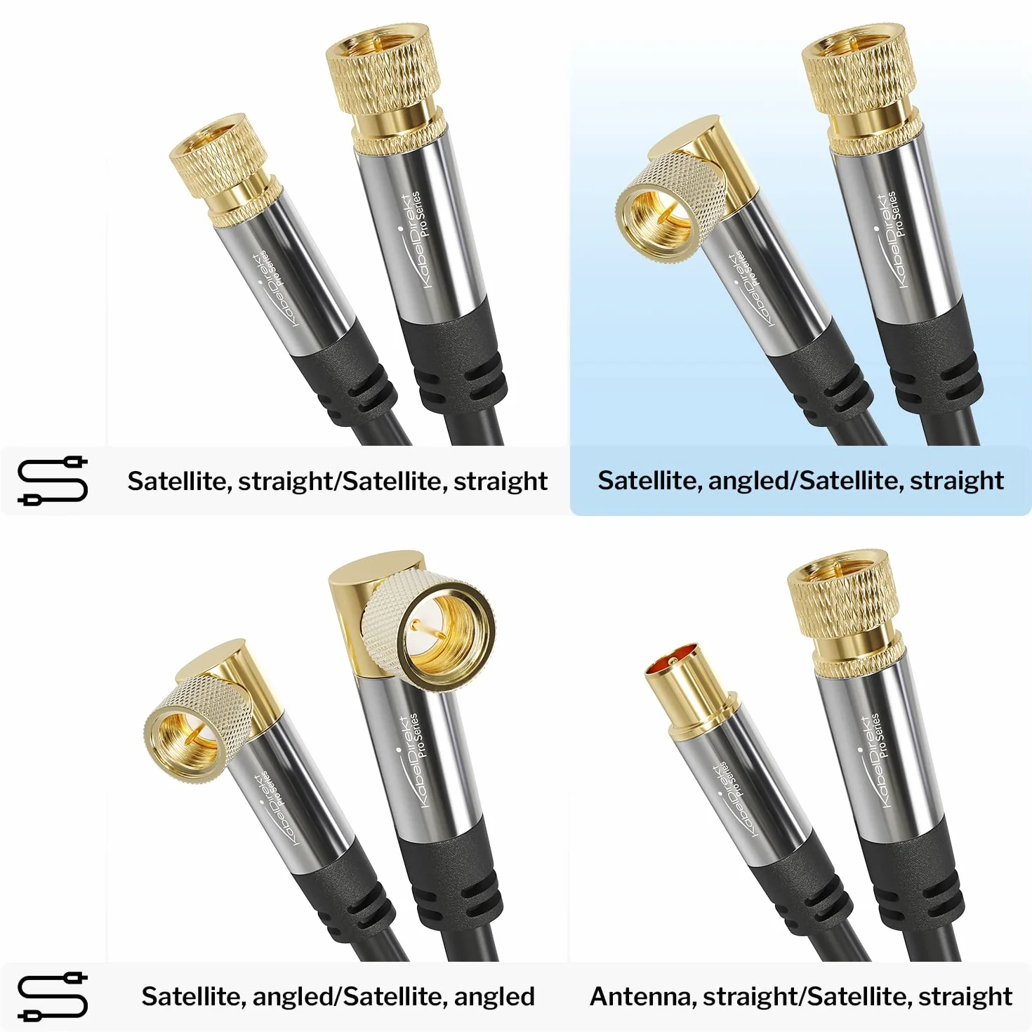 KabelDirekt Kabel Antenowy Koncentryczny 3m 4K TV F-SAT 90°/prosty DVB-T/C/S/S2