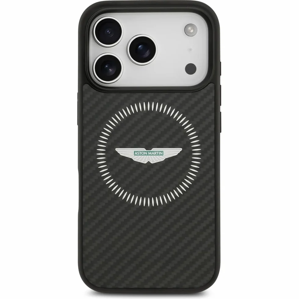CG MOBILE Aston Martin HC Kevlar design licznika kompatybilny z Mag Safe etui do iPhone 17 Pro (czarne)