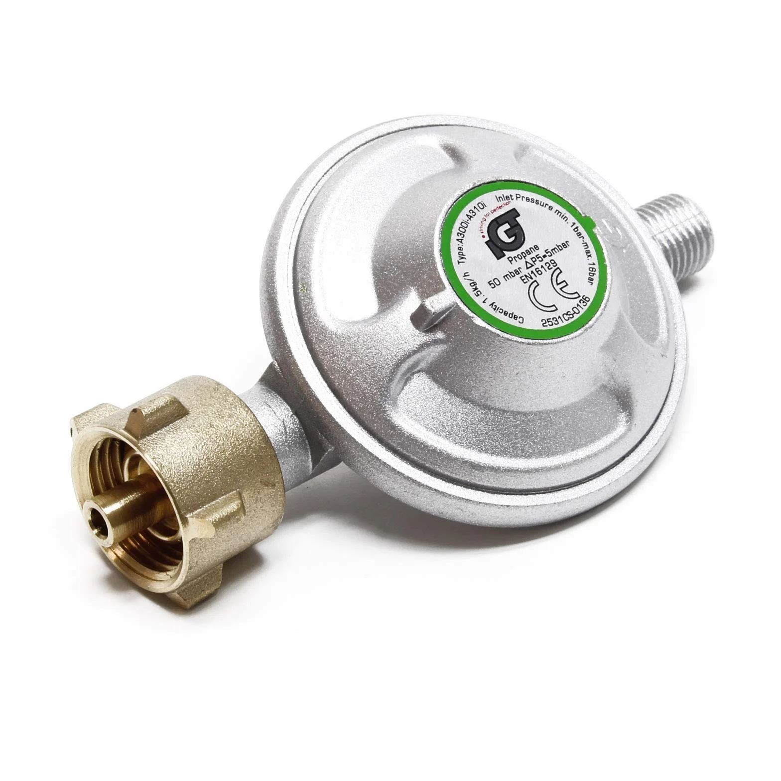Reduktor ciśnienia Wiltec do 50mbar, reguluje 1,5kg/h, do butli gazowych z reduktorem Ø 1/14" / 21,8 mm LH reduktor ciśnienia gazu reduktor ciśnienia gazu