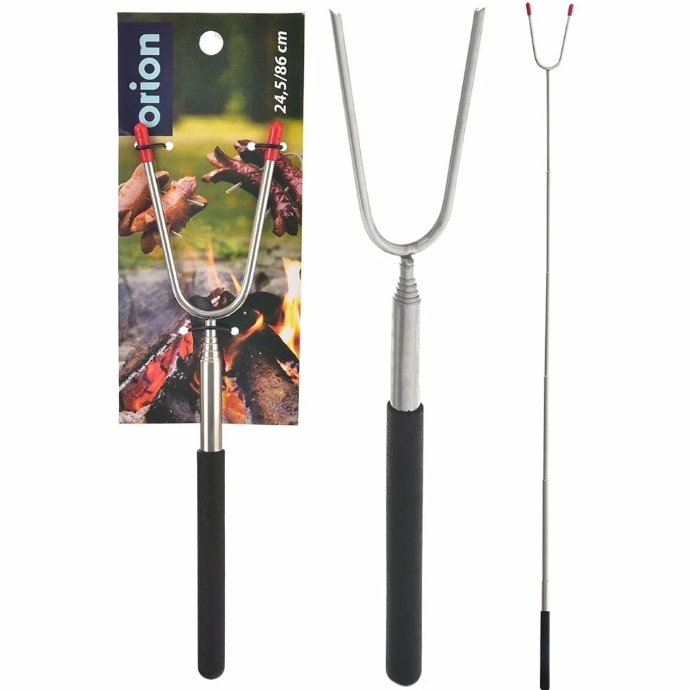 Drążek do ogniska, widelec teleskopowy, widelec grill, stal nierdzewna, szpikulec grill z uchwytem teleskopowym do paleniska 24,5-86 cm