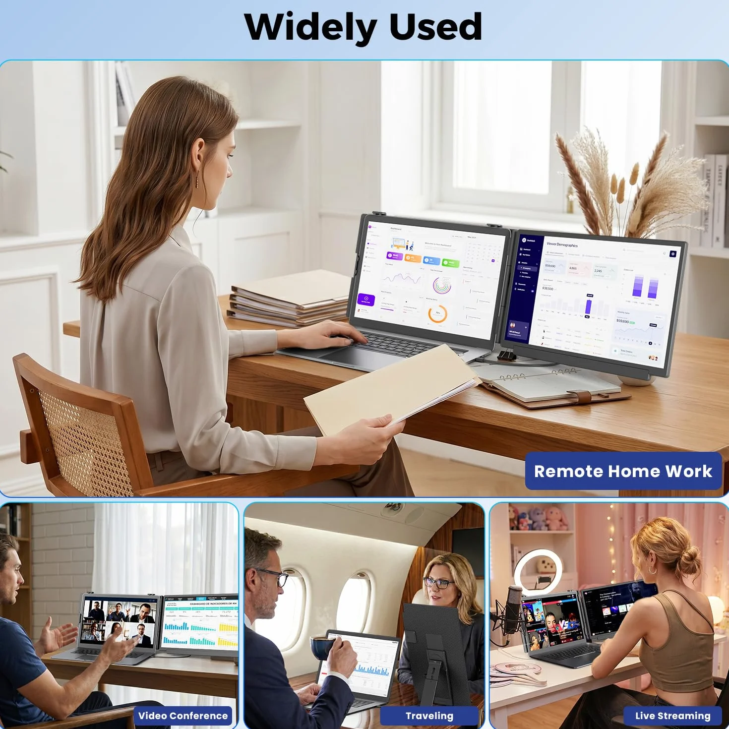 KEFEYA Rozszerzenie ekranu laptopa, FHD 1080p monitor do laptopa z dwoma ekranami, przenośny monitor 15,6" do laptopów o przekątnej ekranu 13-17", z USB C / HDMI, Plug and Play dla Windows/Mac