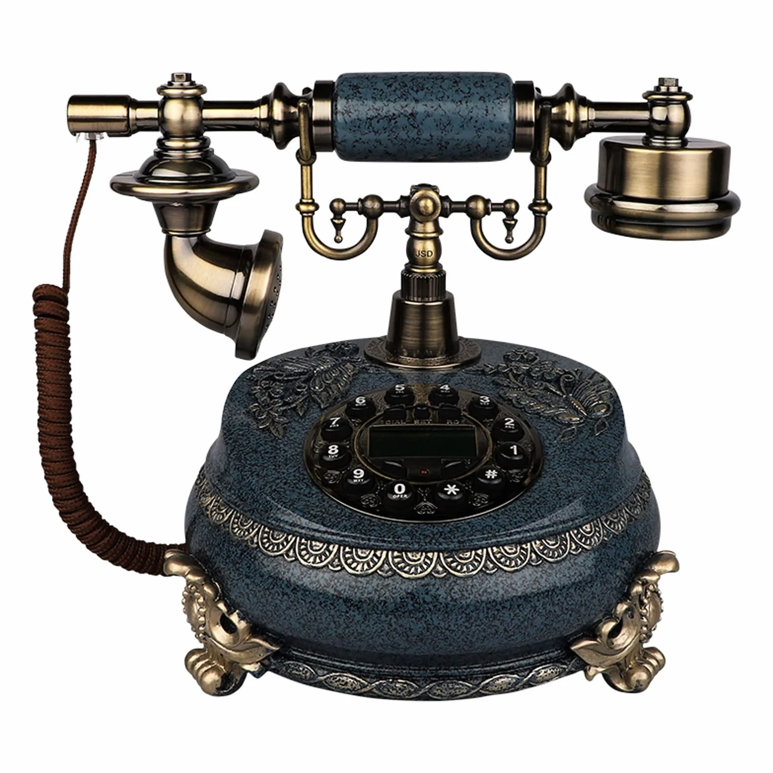 WangXLDD Klasyczny europejski telefon stacjonarny, niebieski staromodny przewodowy telefon stacjonarny na biurko do domu, dekoracja, salon, sypialnia (B)