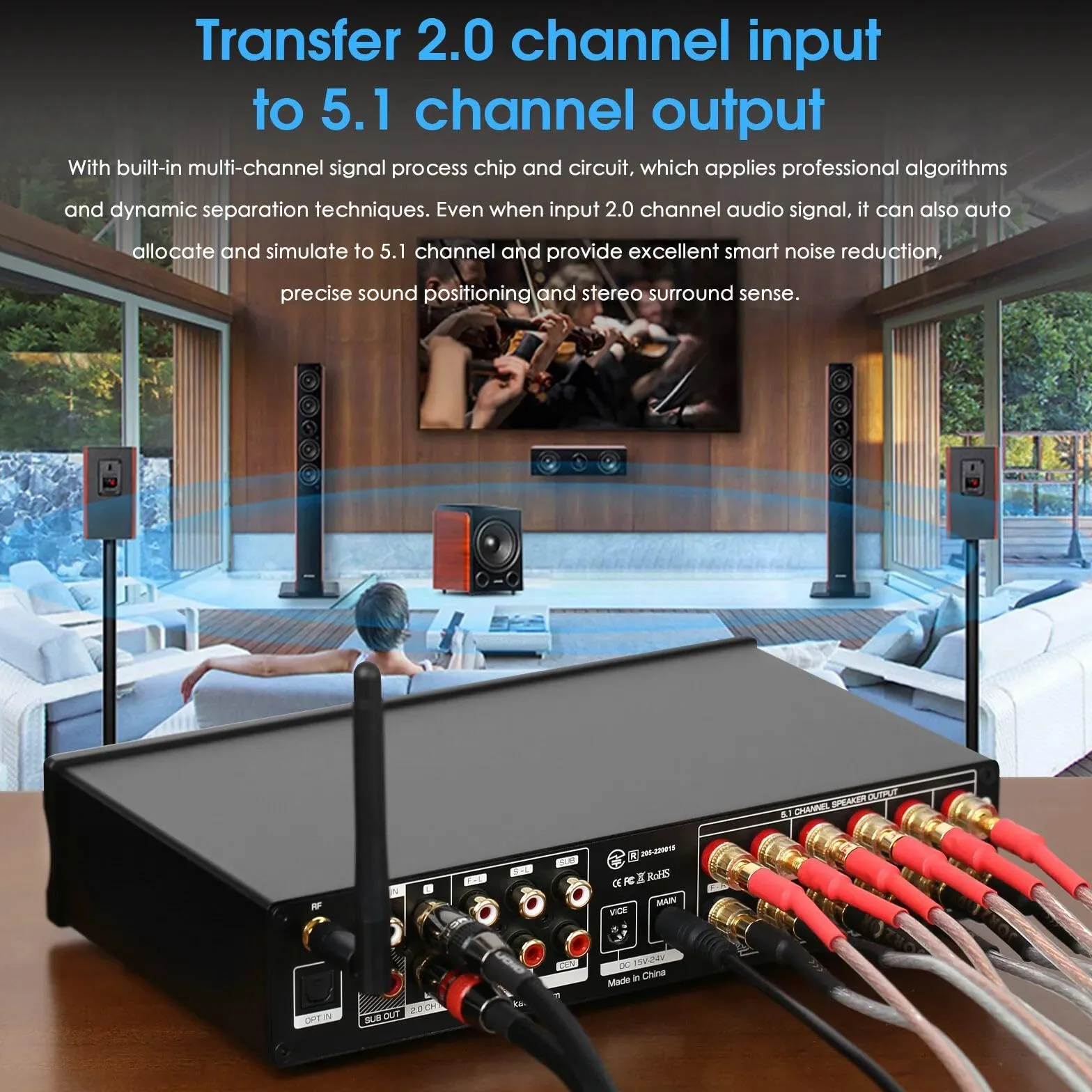 Nobsound HiFi 5.1-kanałowy wzmacniacz Bluetooth stereo kino domowe Power Amp Subwoofer wzmacniacz audio Amplifier