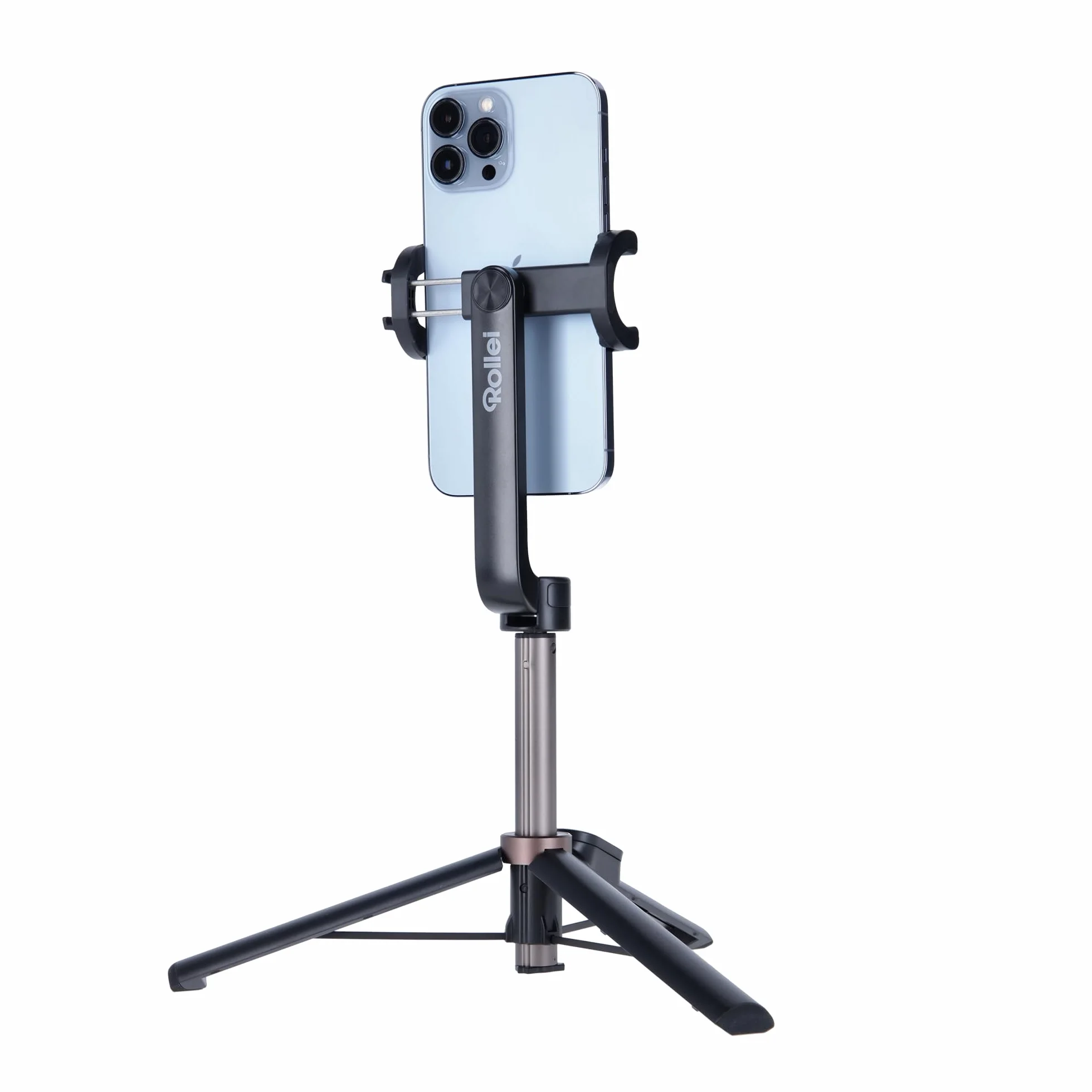 Rollei Smartfon Selfie Tripod: mini statyw ze zdalnym wyzwalaczem, regulacja wysokości do 65,6 cm. 3 w 1: statyw, kijek do selfie. Bluetooth, kompaktowy i stabilny, idealny w podróży! (uchwyt