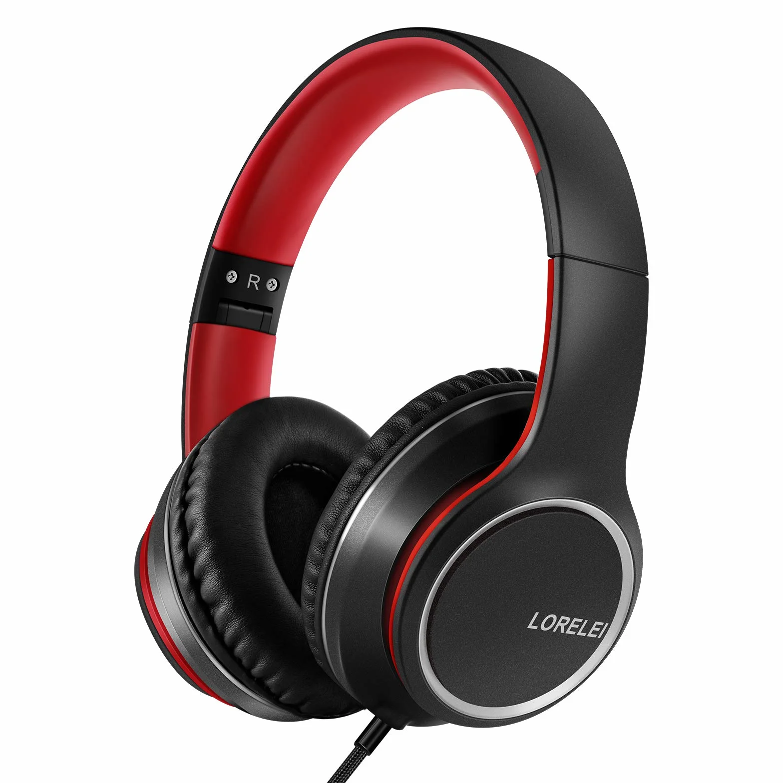 LORELEI X8 Słuchawki nauszne z mikrofonem, nieplączący się sznurek nylonowy 1,45 m, z wtyczką 3,5 mm, lekkie, składane i przenośne, do smartfona, tabletu, komputera, odtwarzacza MP3/4,