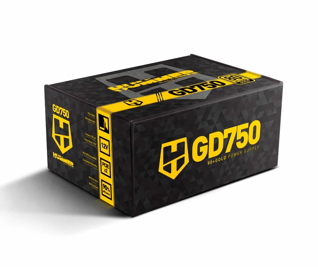 NOX Hummer GD 750 -NXHUMMER750GD Źródła zasilania 750W, certyfikat 80 PLUS Gold, ultra cichy wentylator 120 mm, kompatybilny z ATX12v, wejście 230W, kolor czarny