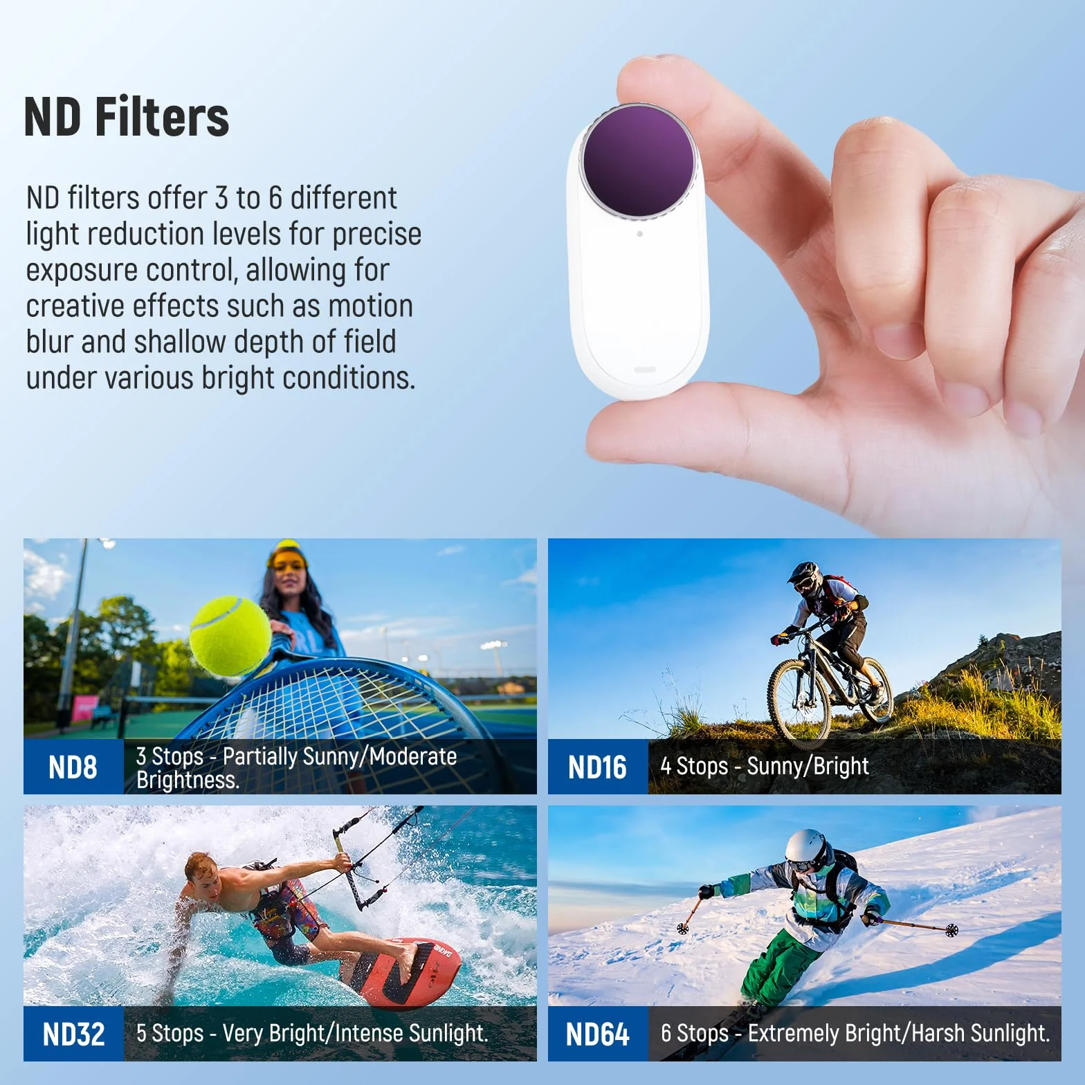 NEEWER Zestaw filtrów ND kompatybilny z filtrami Insta360 GO 3S, UV+CPL+ND8+ND16+ND32+ND64, akcesoria do kamer sportowych, filtry polaryzacyjne i neutralnej gęstości, wielowarstwowe szkło optyczne HD