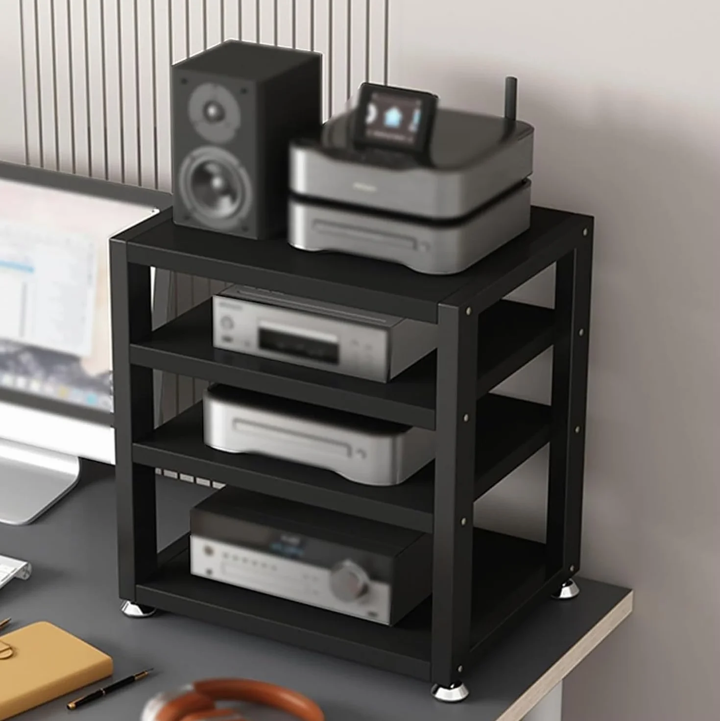 Mały stojak na amplituner stereo do domowego sprzętu audio, wielofunkcyjne centrum rozrywki Głośnik multimedialny Odtwarzacz wideo CD Gramofon Stojak meblowy, Szafka do przechowywania kompon
