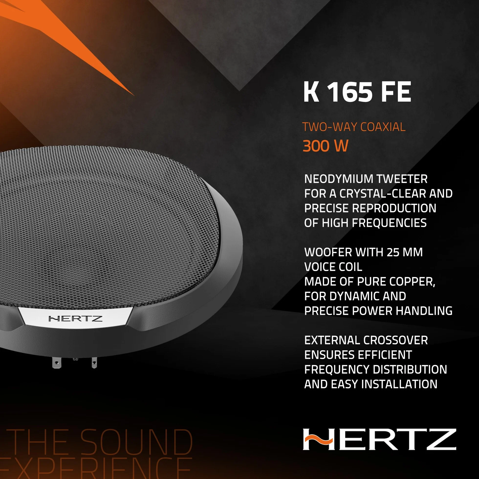 Hertz K 165 Fan Edition 2-drożny zestaw głośników niskotonowych 165/170 mm, 24 mm głośnik wysokotonowy i wbudowany crossover, 300 W Peak, 4 omy, kratki w zestawie i łatwa instalacja