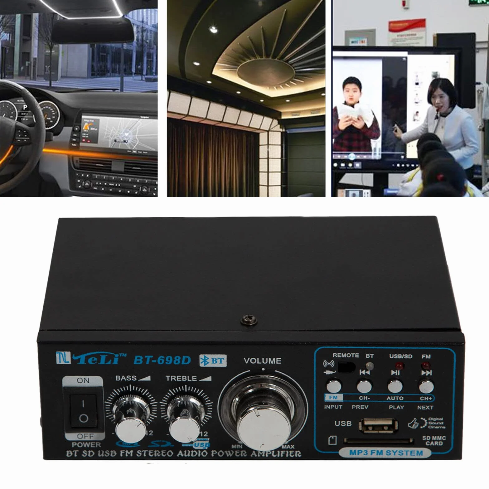 Wzmacniacz stereo HiFi Bluetooth, 2 kanały FM, cyfrowy wzmacniacz dźwięku, wzmacniacz audio, wzmacniacz stereo, pełny wzmacniacz, wejście na kartę SD/USB