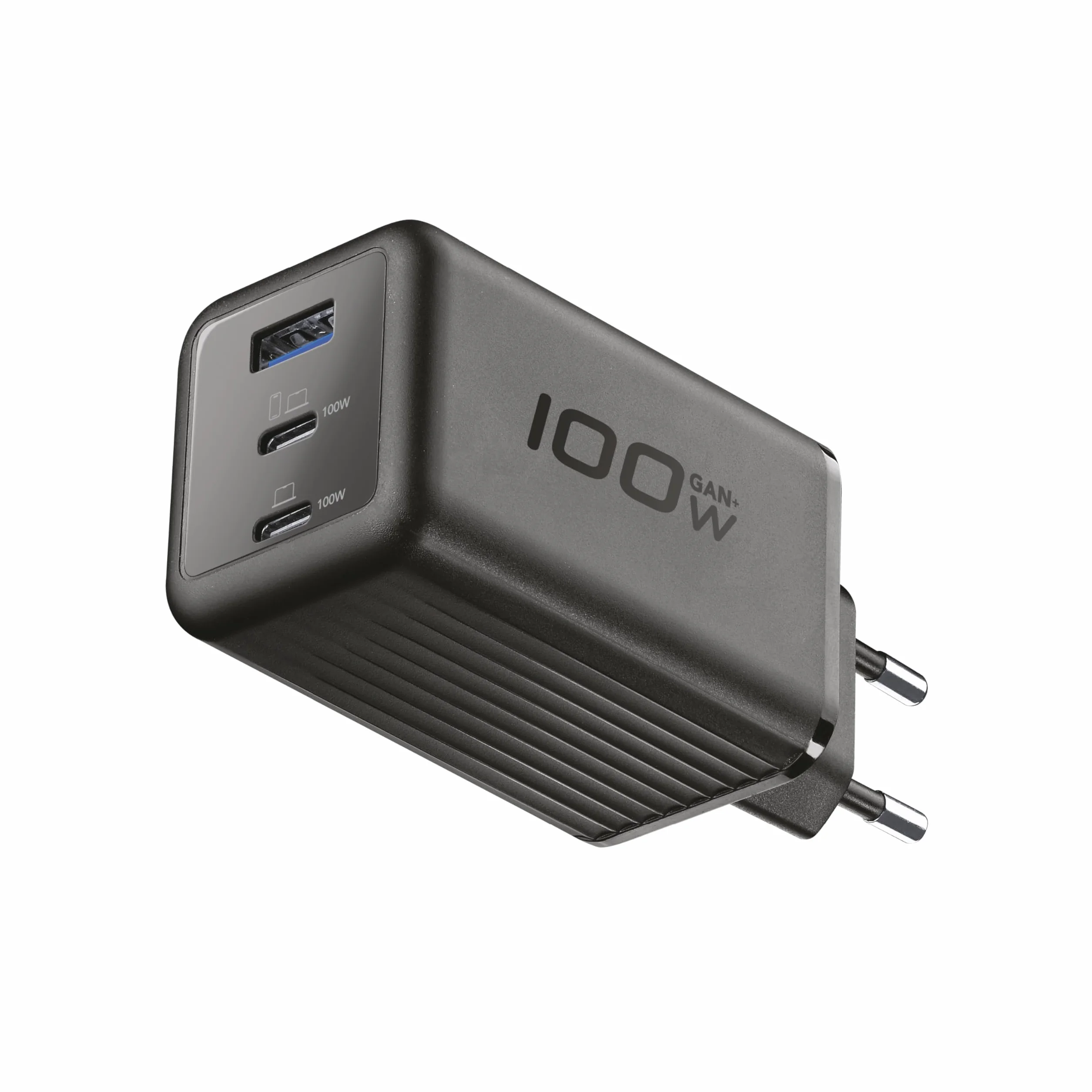 Cellularline GaN+ Multipower ładowarka sieciowa 100 W z 2 portami USB-C Power Delivery, 1 x USB-A Quick Charge 30 W, ładowanie jednocześnie, kompaktowa, czarna