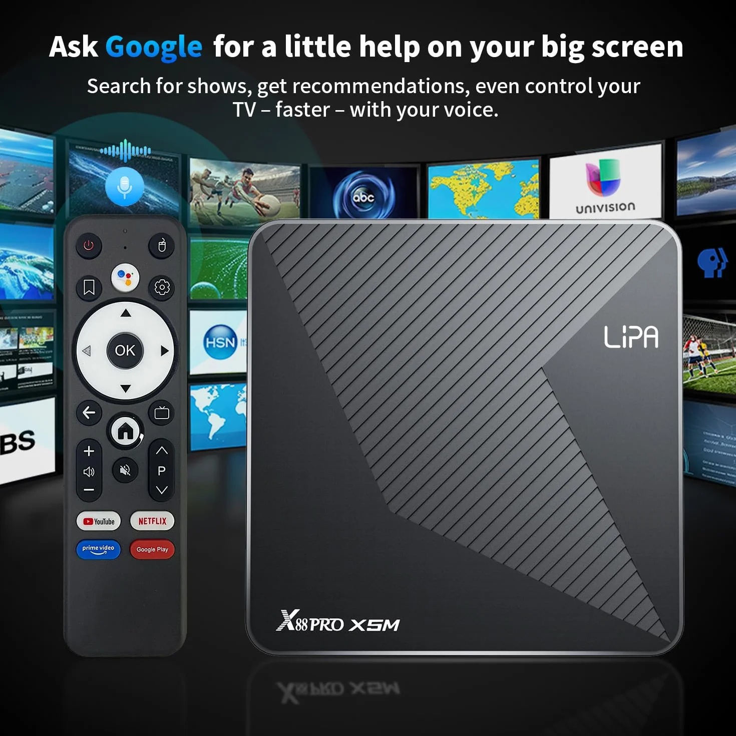 Lipa X88 Pro S905X5M Android TV Box 4-64 GB Android 14 - odtwarzacz multimedialny do TV - Media Streamer - TV Box Android - 1000 m LAN i WiFi - dekoder 8K - aplikacje za pośrednictwem Playstore i