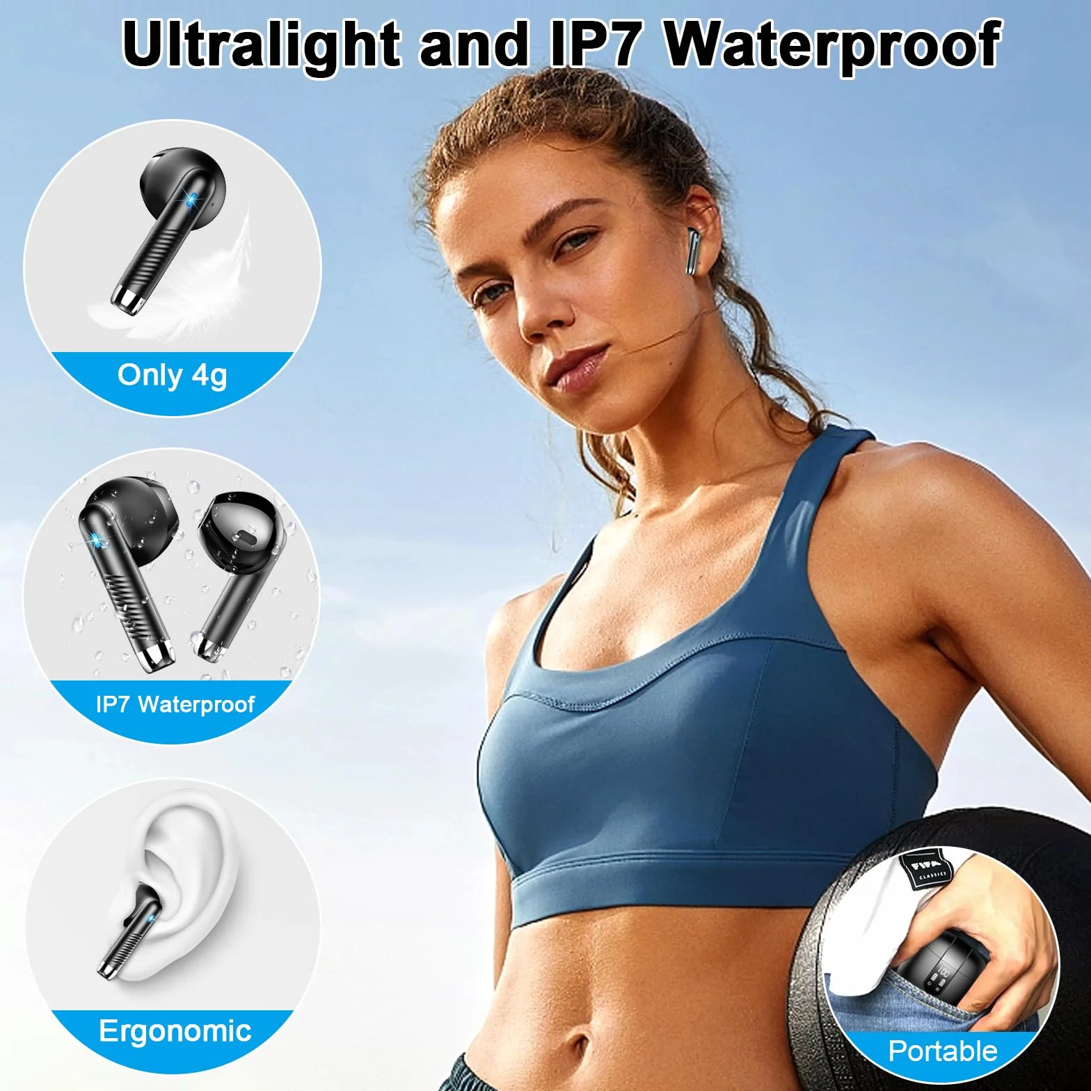 Bezprzewodowe słuchawki douszne, słuchawki Bluetooth V5.3 z 4 mikrofonami z redukcją szumów ENC, 40H słuchawki Bluetooth stereo z głębokim basem 2024, nowe słuchawki Bluetooth z podwójnym