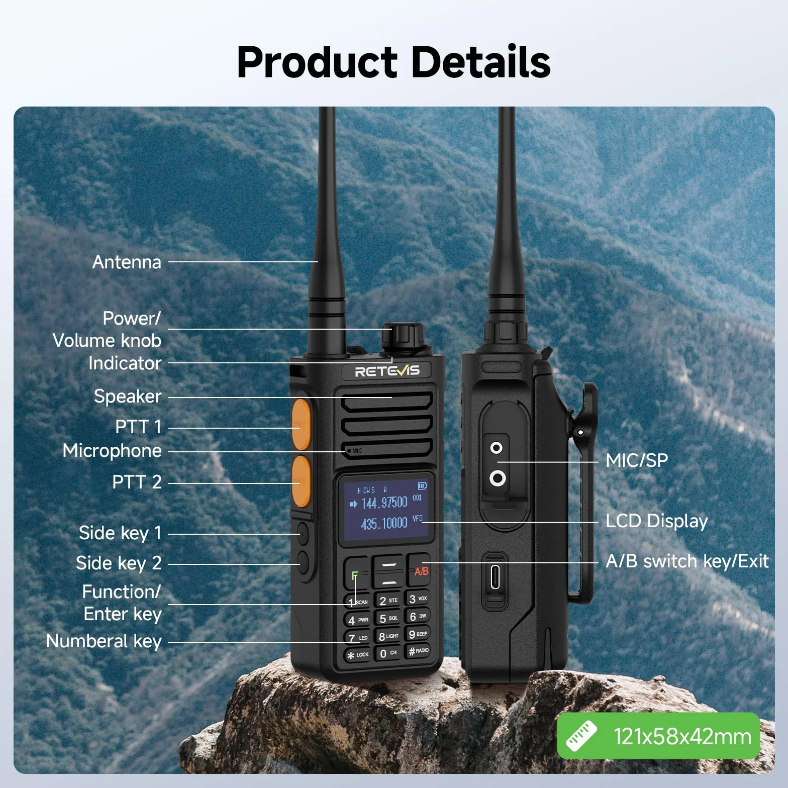 Retevis Ailunce RA89R Radiotelefon Amatorski Ze Słuchawką, Sterowanie Aplikacją, Tymczasowy Repeater, Transmisja Danych/Ładowanie Przez Usb Typu C, Am/Fm, 2800 Mah, Dla Entuzjastów Outdooru