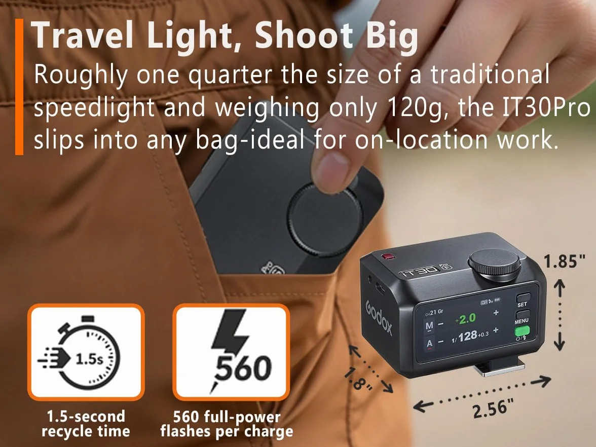 Godox iT30Pro N TTL Mini lampa błyskowa, iT30 Pro N bezprzewodowa lampa błyskowa 2.4G HSS 1/8000 s TTL, z ekranem dotykowym i USB-C, kompatybilna z Nikon ZF Z6, Z7II, Z6II, Z8, ZFC Z9, D4, D5 itp.