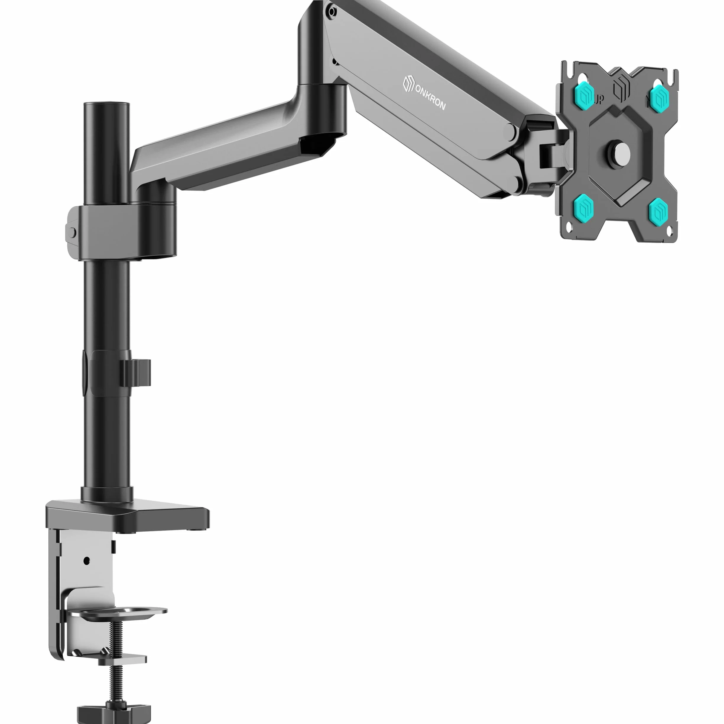ONKRON Uchwyt na biurko z pojedynczym ramieniem monitora do ekranu 13-34 cali, ramię monitora sprężyny gazowej do 12 kg - uchwyt na ekran do biurka VESA 75x75 i VESA 100 x 100 / uchwyt na ekran