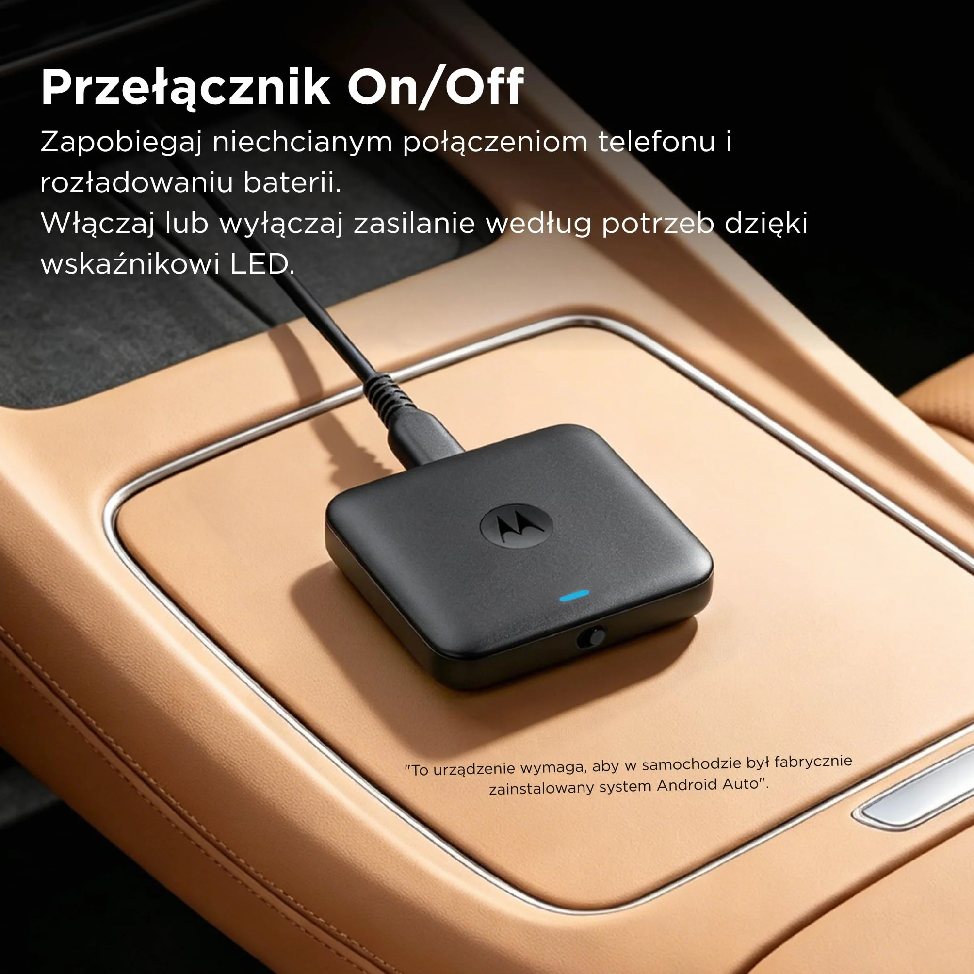 Motorola Drive MA2 adapter bezprzewodowy Android Auto – opracowany przez Google, Wi-Fi 5 GHz, automatyczne połączenie Bluetooth, USB-A i USB-C, wielopunktowe